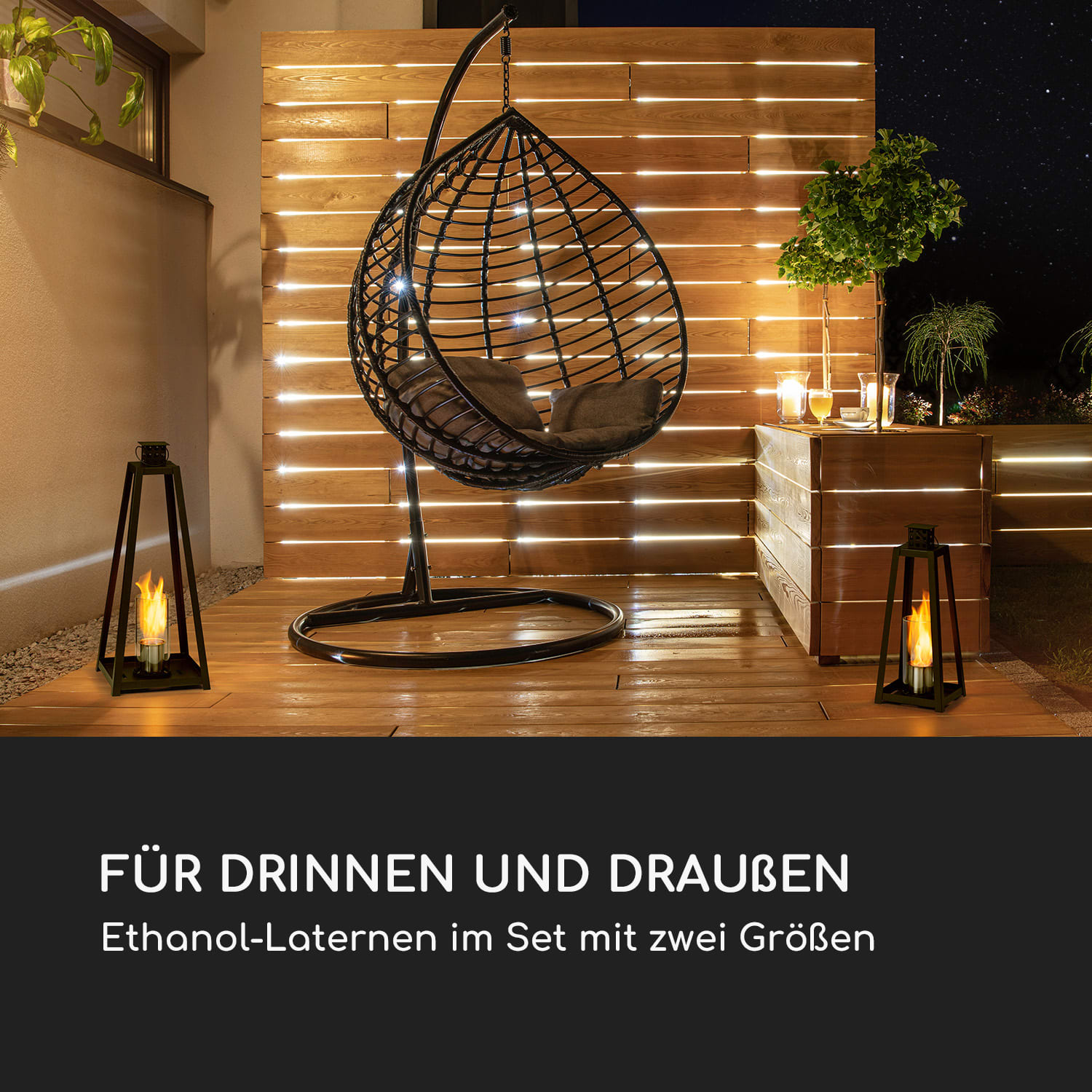 Fiamme Triangolo - Lanterna a etanolo, set da 2 pz., bruciatore in acciaio inox, 0,3 litri, durata di combustione di 4 ore Nero