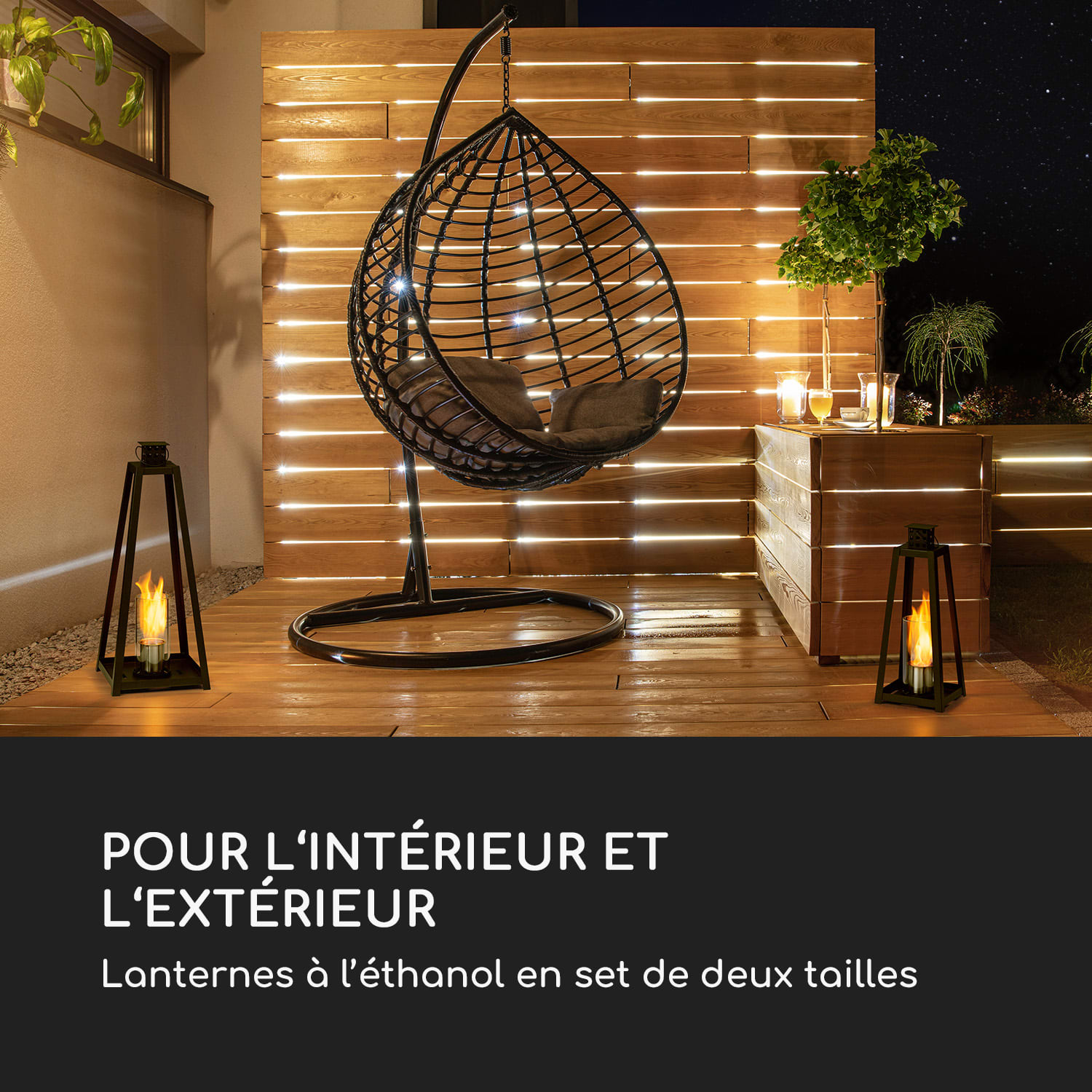 Lanterne à éthanol Fiamme Triangolo, 2 formats, brûleur en acier inoxydable, 0,3 litre, durée de combustion 4h Noir