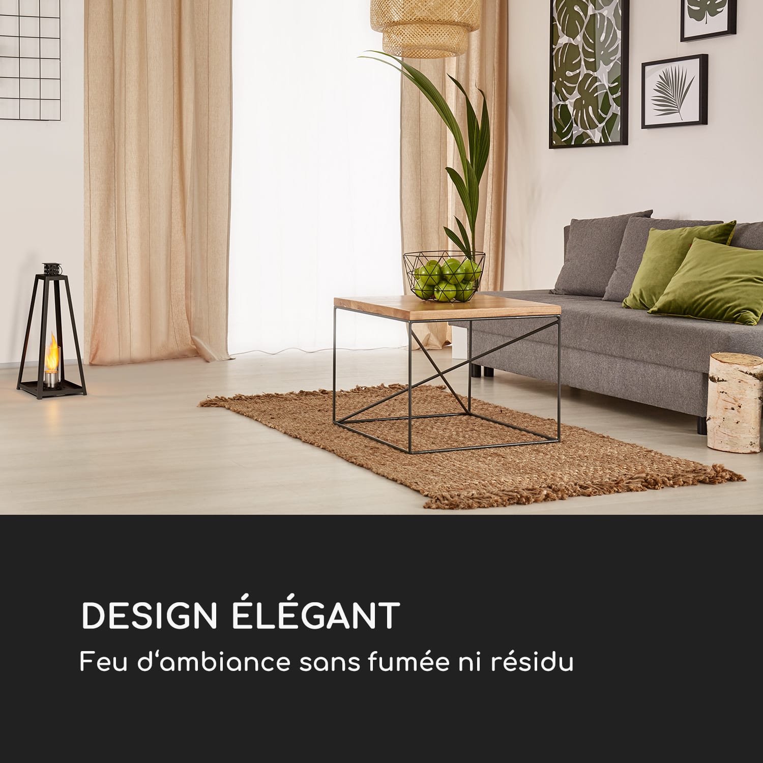 Lanterne à éthanol Fiamme Triangolo, 2 formats, brûleur en acier inoxydable, 0,3 litre, durée de combustion 4h Noir