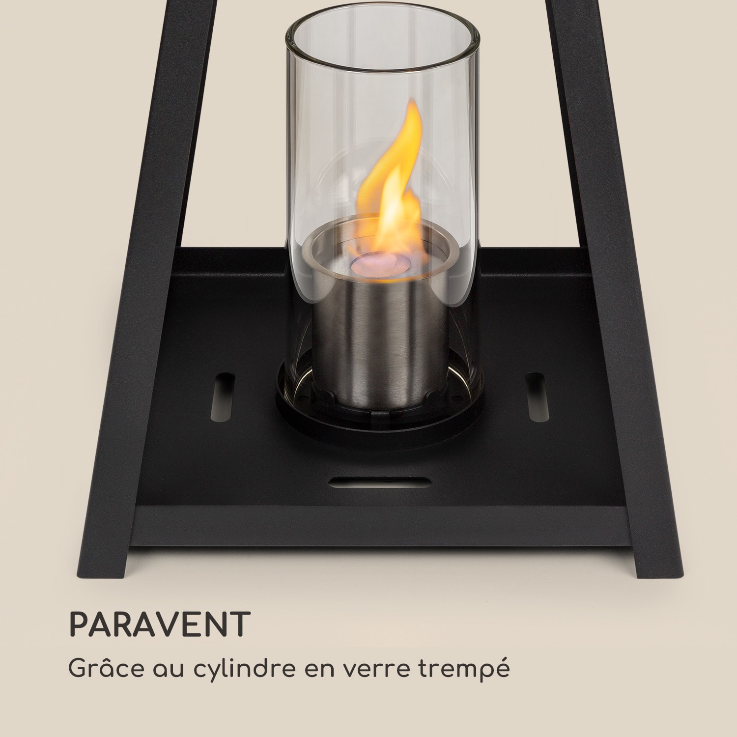 Lanterne à éthanol Fiamme Triangolo, 2 formats, brûleur en acier inoxydable, 0,3 litre, durée de combustion 4h Noir
