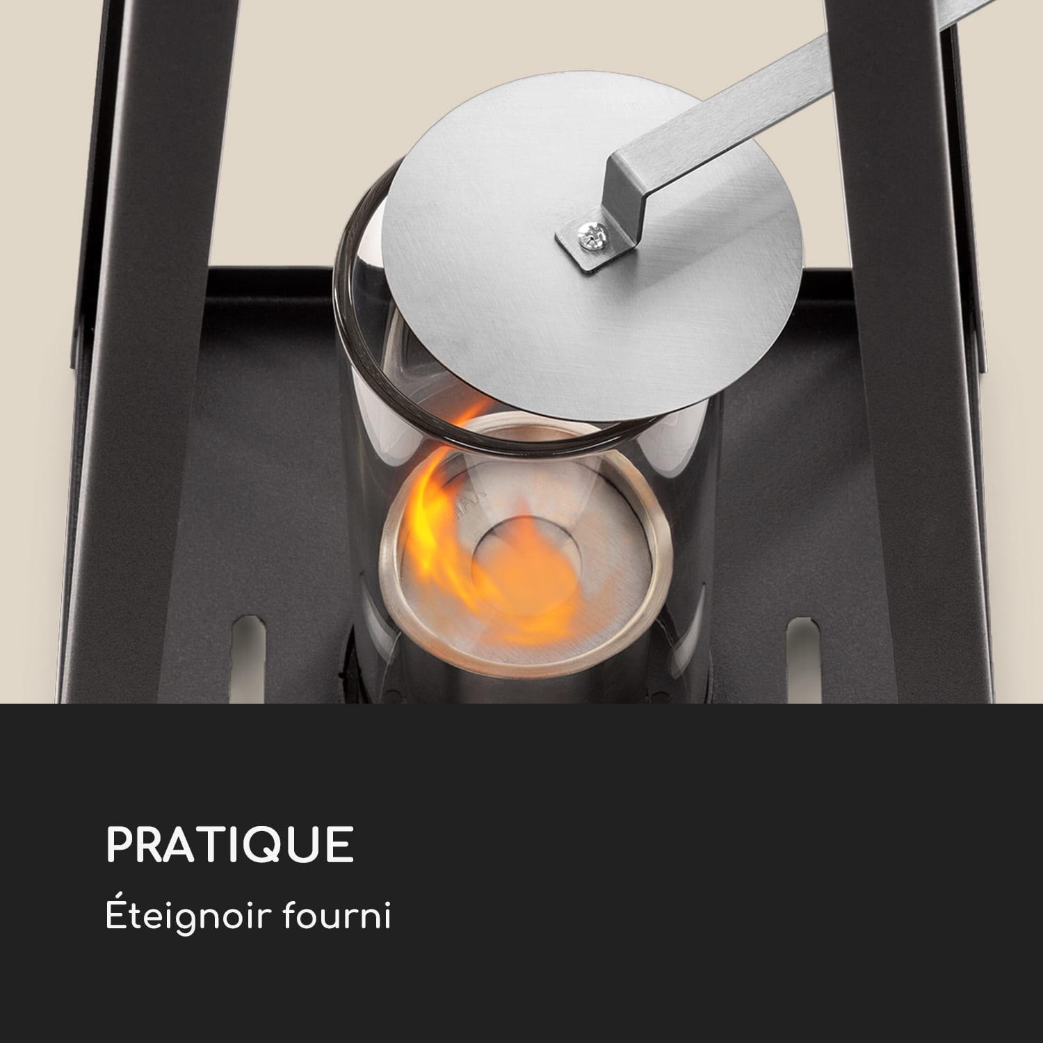 Lanterne à éthanol Fiamme Triangolo, 2 formats, brûleur en acier inoxydable, 0,3 litre, durée de combustion 4h Noir