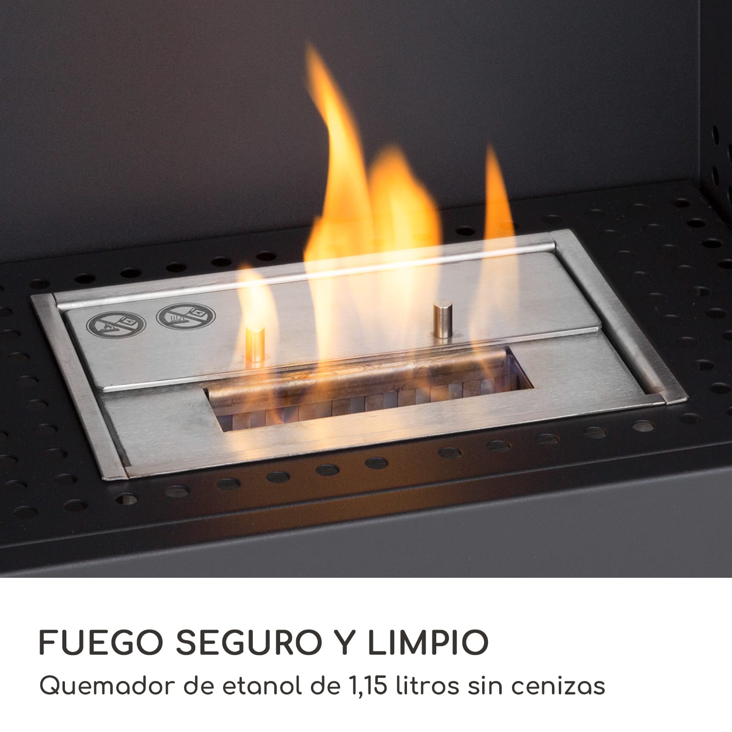 Chimenea de etanol Fiamme Camino quemador de acero inoxidable 1,15 litros 4 horas de combustión  