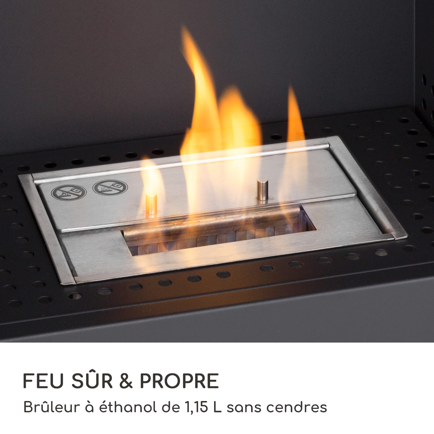 Cheminée à l'éthanol Fiamme Camino brûleur en acier inoxydable 1,15 litre 4 h de combustion  