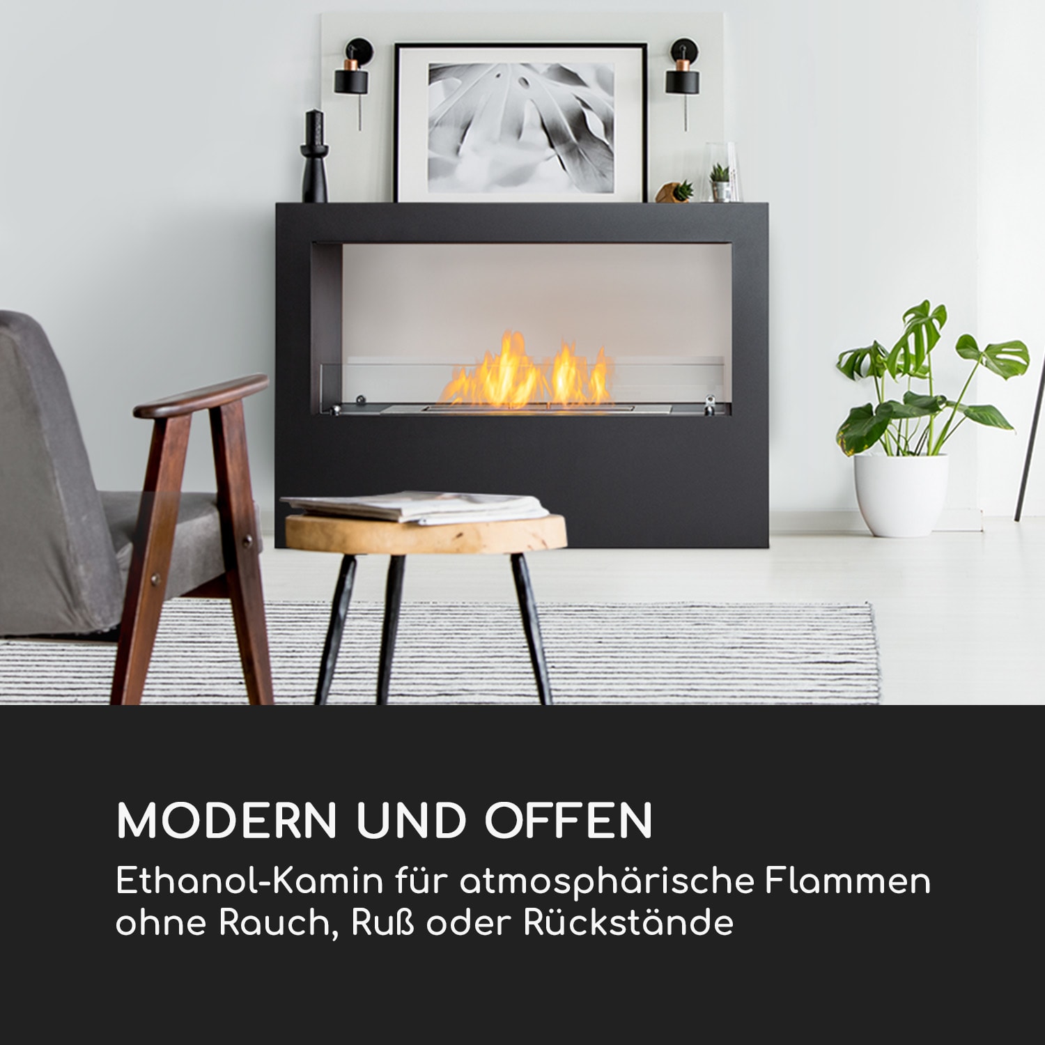 Fiamme Scoppi Ethanol-Kamin Edelstahl-Brenner 3 Liter 5-6 h Brenndauer Schwarz