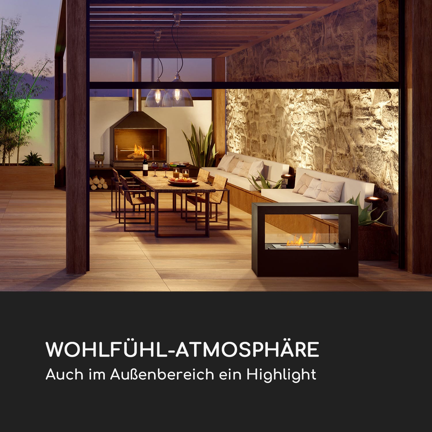 Fiamme Scoppi Ethanol-Kamin Edelstahl-Brenner 3 Liter 5-6 h Brenndauer Schwarz