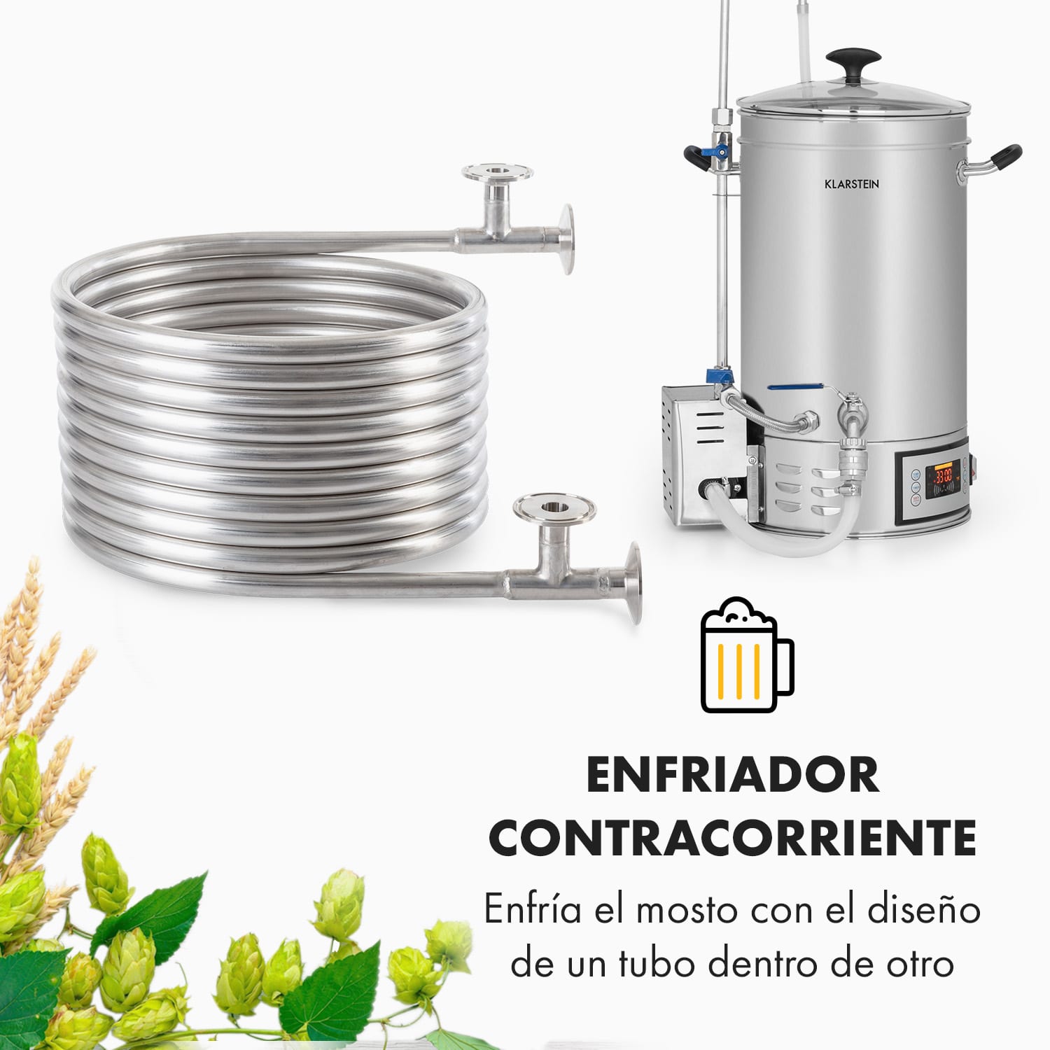 Enfriador de contracorriente Counterflow Ø28cm 9 bucles 304 acero inoxidable 