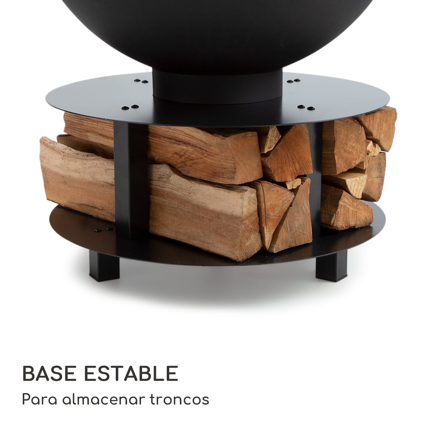 Brasero con parrilla redondo Savage 2.0, Ø: 60 cm, base estable, almacenamiento de madera De pie | Negro