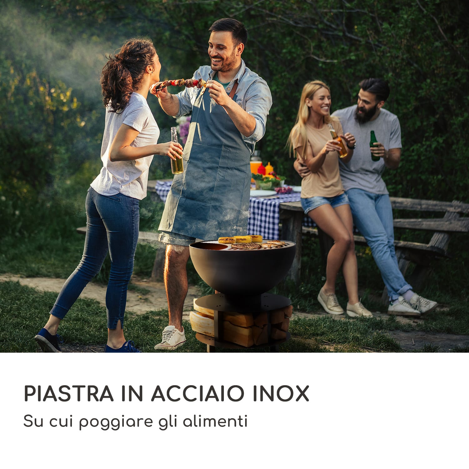 Savage 2.0 Rund, braciere con griglia, Ø: 60 cm stabile basamento, portalegna In piedi | Nero