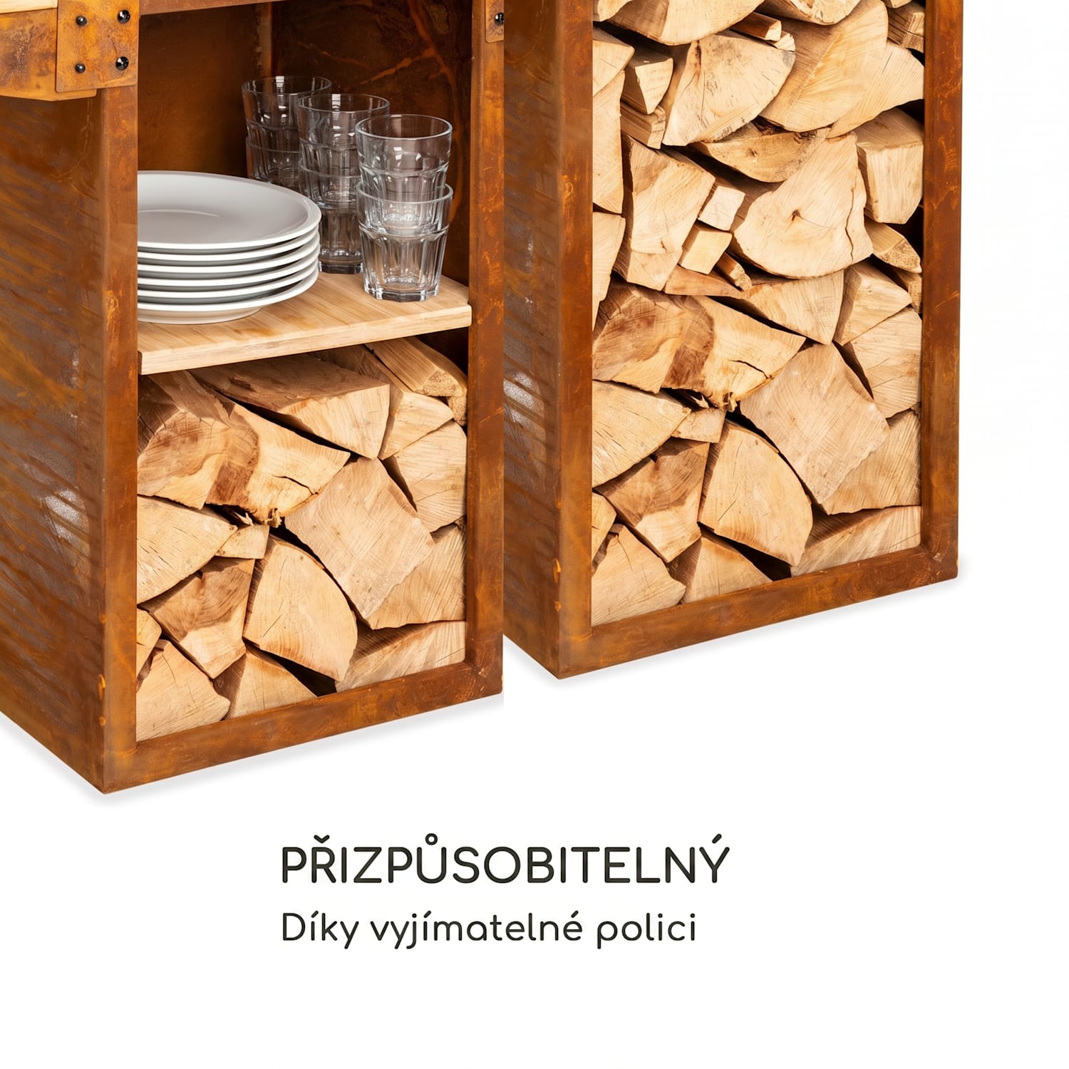 Savage 2.0 Tall, ohniště s grilem, bambusové boční stolky, ochranný kryt Stojící | Rez