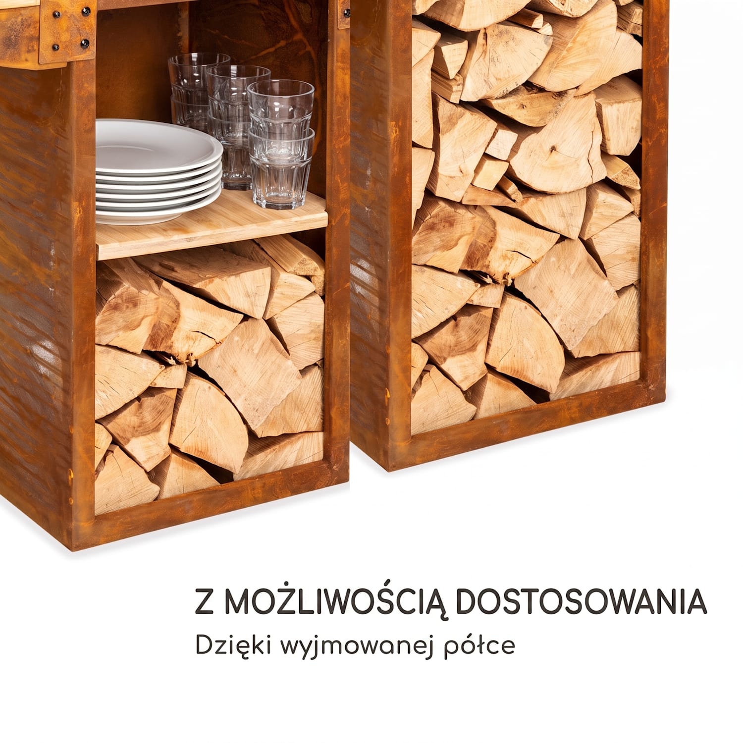 Savage 2.0 Tall, palenisko ogrodowe z grillem, bambusowe półki boczne, pokrowiec ochronny Na stojąco | Rdza