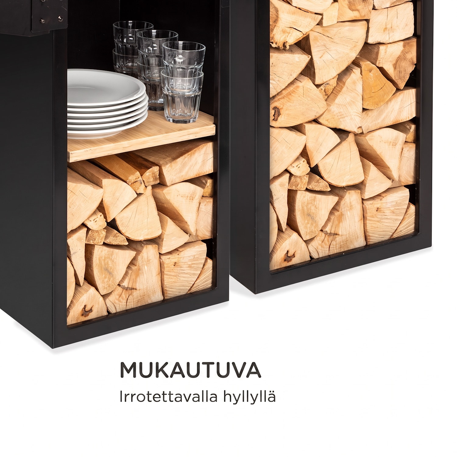 Savage 2.0 Tall tulimalja grillillä sivupöydät bambusta sis.  Säänsuoja Seisomassa | Musta
