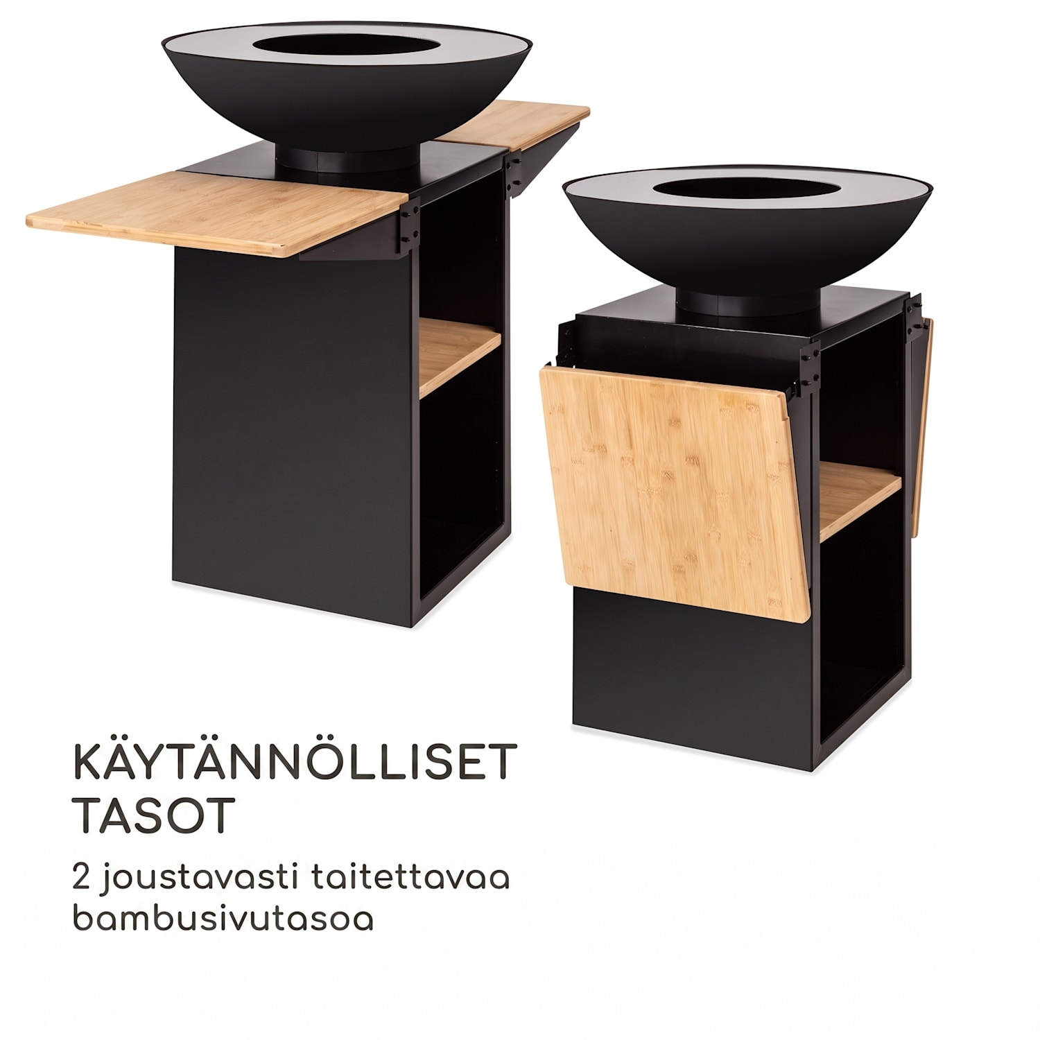 Savage 2.0 Tall tulimalja grillillä sivupöydät bambusta sis.  Säänsuoja Seisomassa | Musta