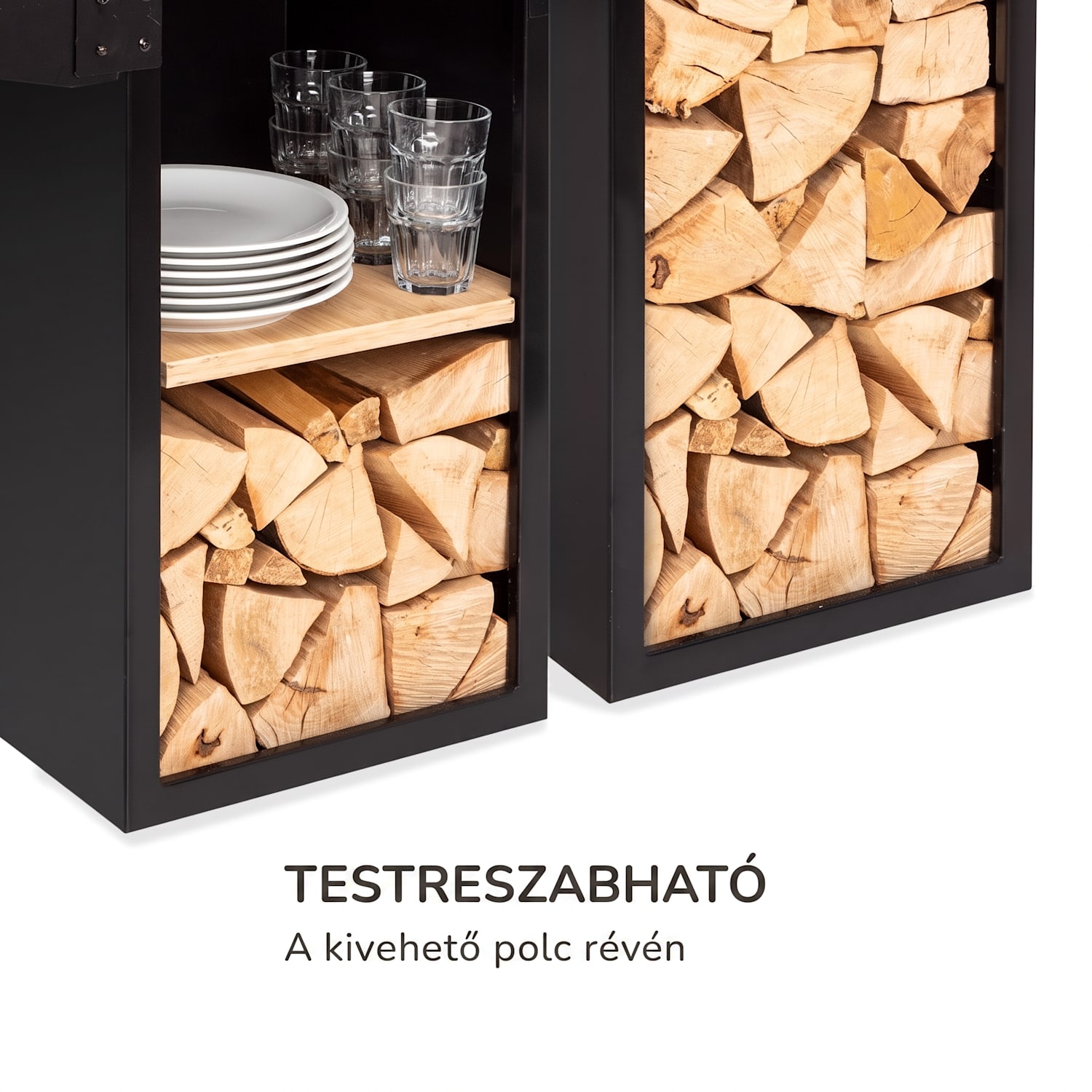 Savage 2.0 Tall, tűzrakóhely grillel, bambusz oldalsó asztalok, védőburkolat Álló | Fekete