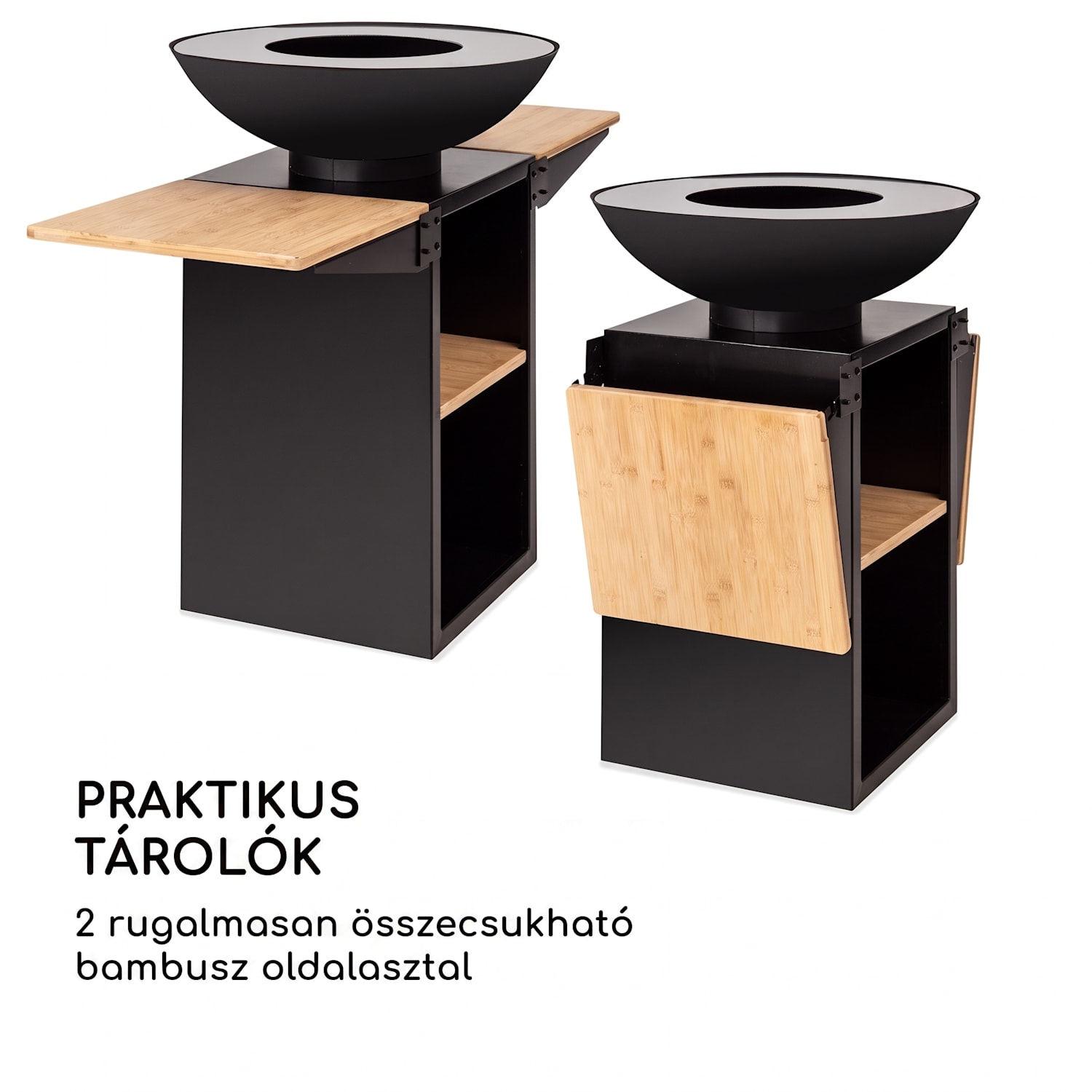 Savage 2.0 Tall, tűzrakóhely grillel, bambusz oldalsó asztalok, védőburkolat Álló | Fekete