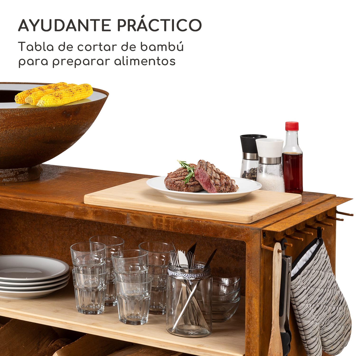 Savage 2.0 Wide Brasero con plancha Tabla de cortar Funda protectora Carretilla | Óxido