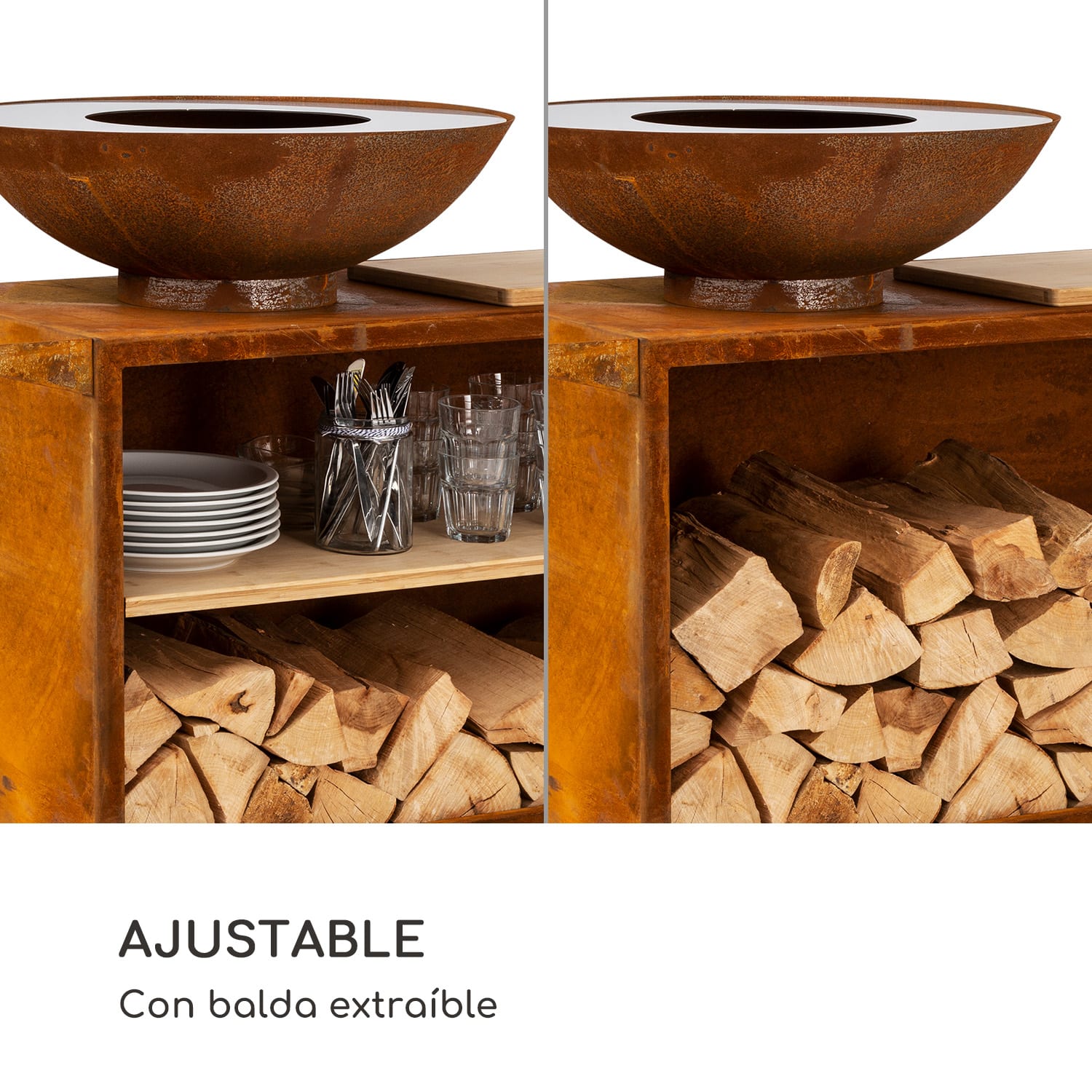 Savage 2.0 Wide Brasero con plancha Tabla de cortar Funda protectora Carretilla | Óxido