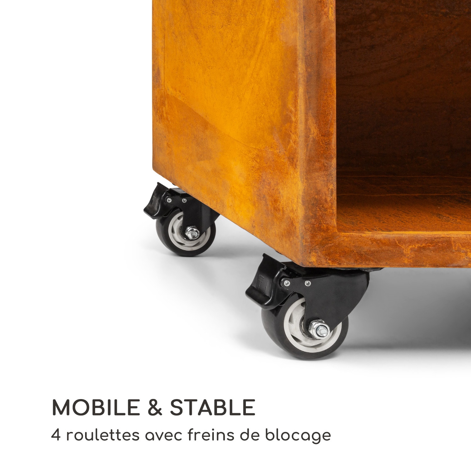 Savage 2.0 Wide vuurschaal met grill bamboe snijplank incl. regenhoes Trolley | Roest