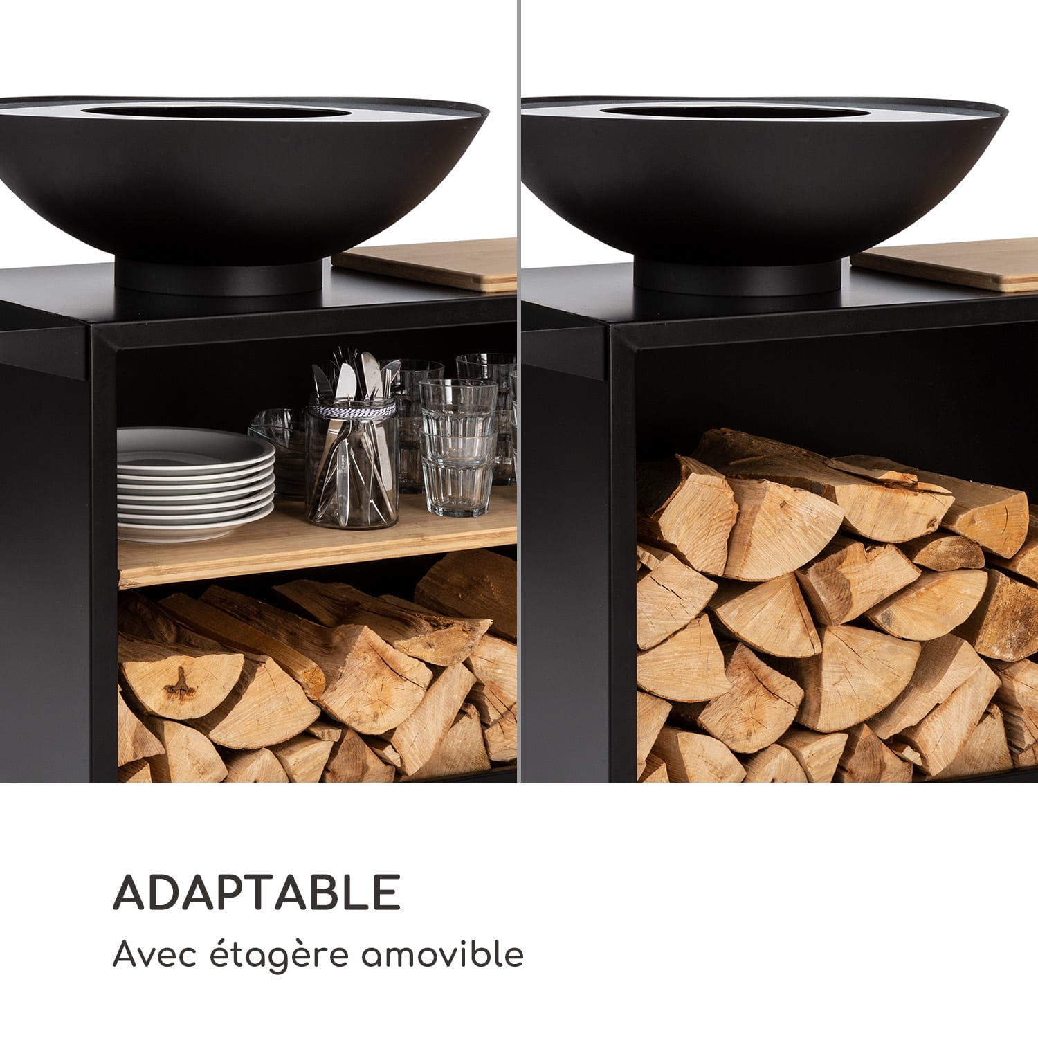 Braséro Savage 2.0 Wide avec planche à découper en bambou et protection contre les intempéries Chariot | Noir