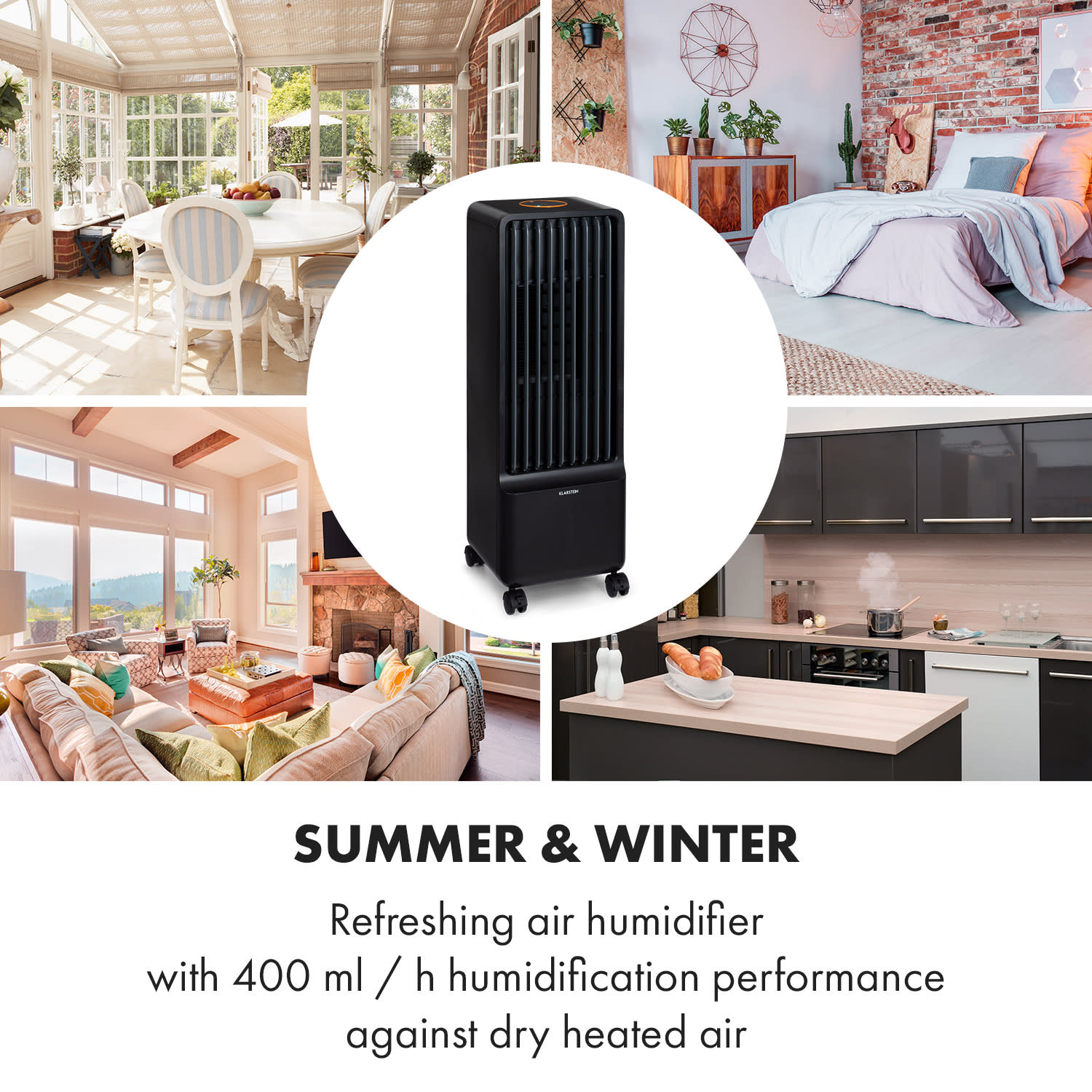 Maxflow Smart, klimator 3 w 1, wentylator, nawilżacz powietrza, 5 l, Wi-Fi, pilot, 2 x wkład chłodzący Czarny