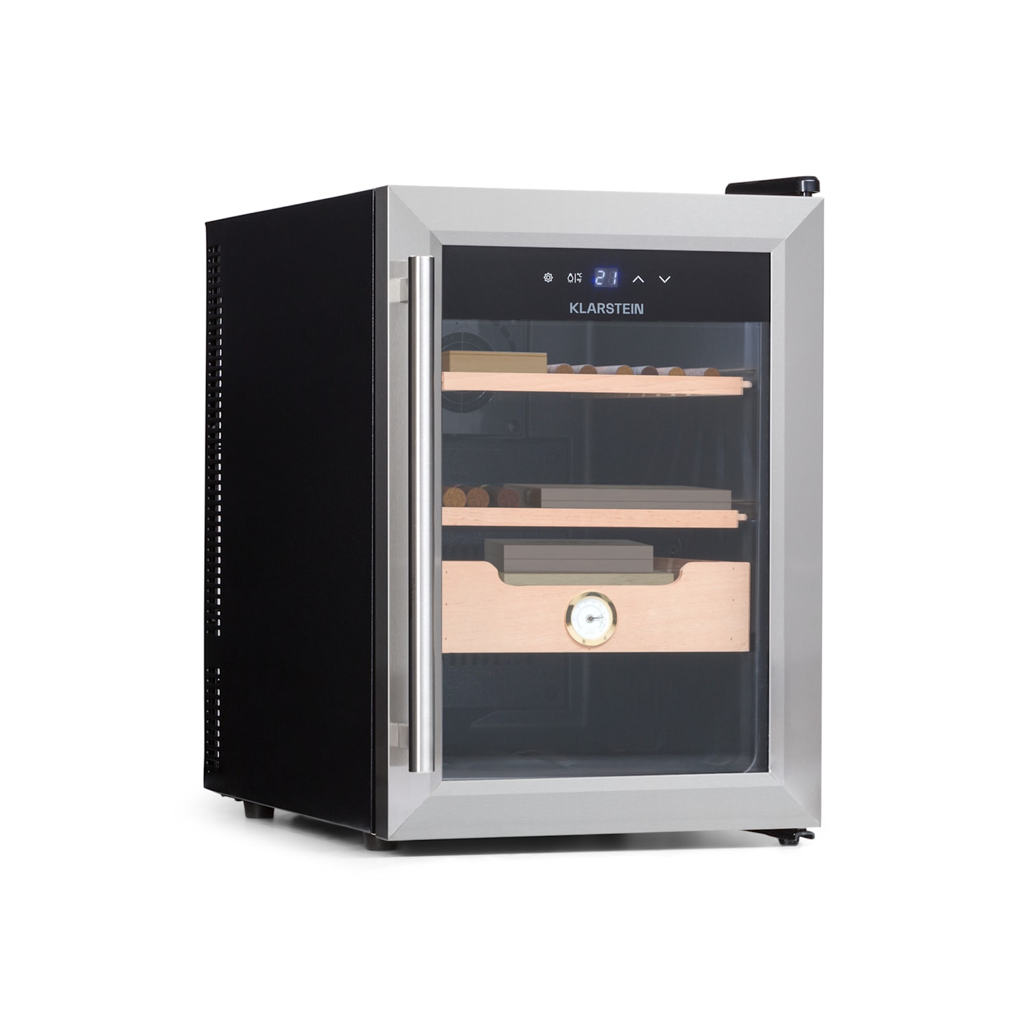 Klarstein El Presidente 37 Humidor de puros 37L  2 cajones y 1 compartimento de madera de cedro Plata