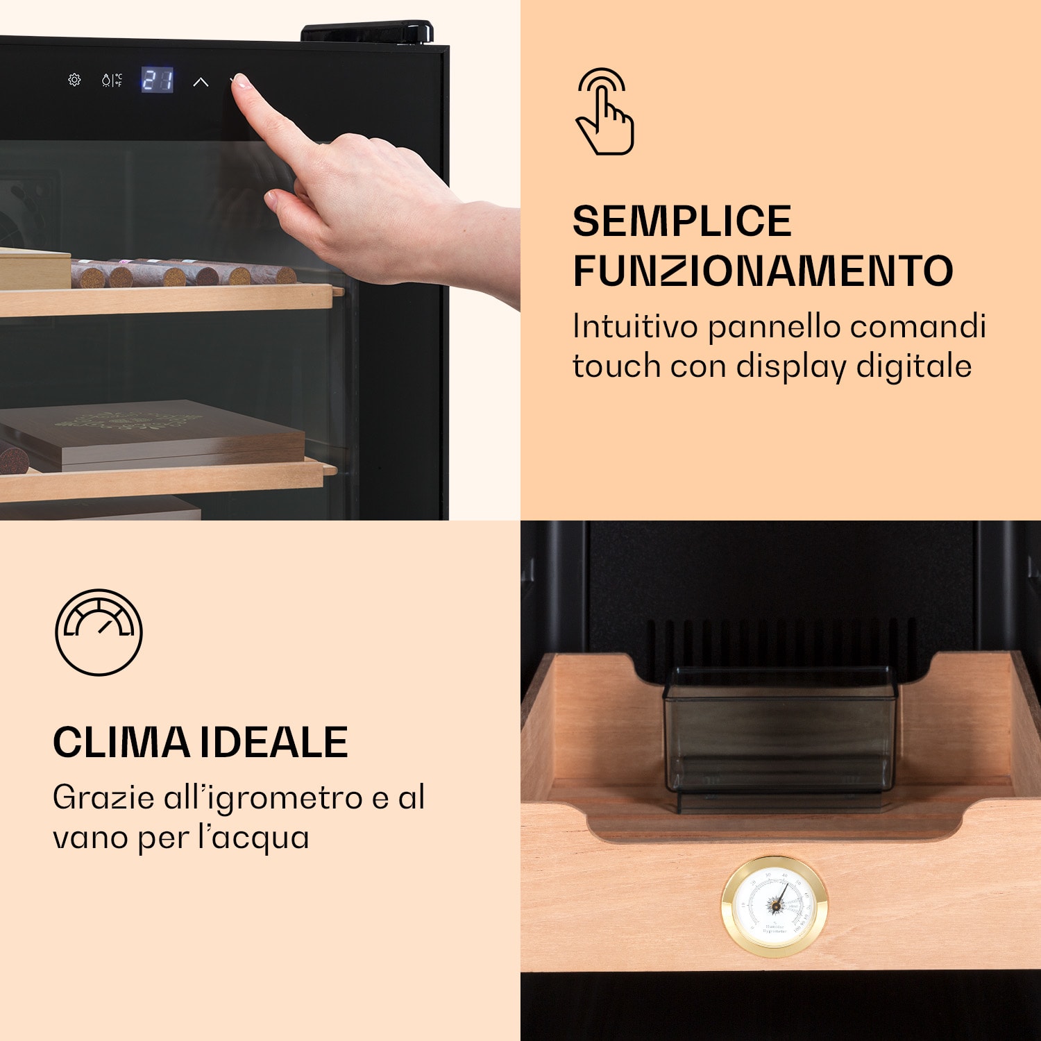 Klarstein El Presidente 37 umidificatore per sigari, 37L, 2 ripiani, 1 cassetto in legno di cedro Nero