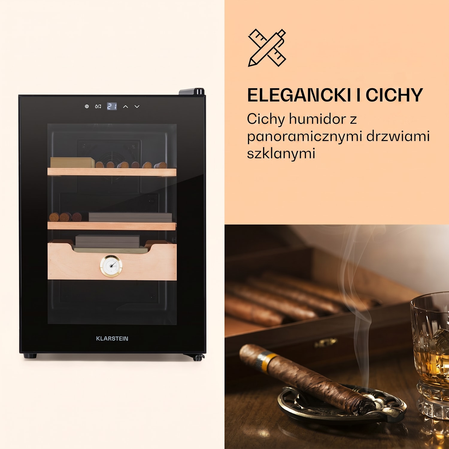 El Presidente 37, humidor do cygar, 37 l, 2 szuflady, 1 przegródka z drewna cedrowego Czarny