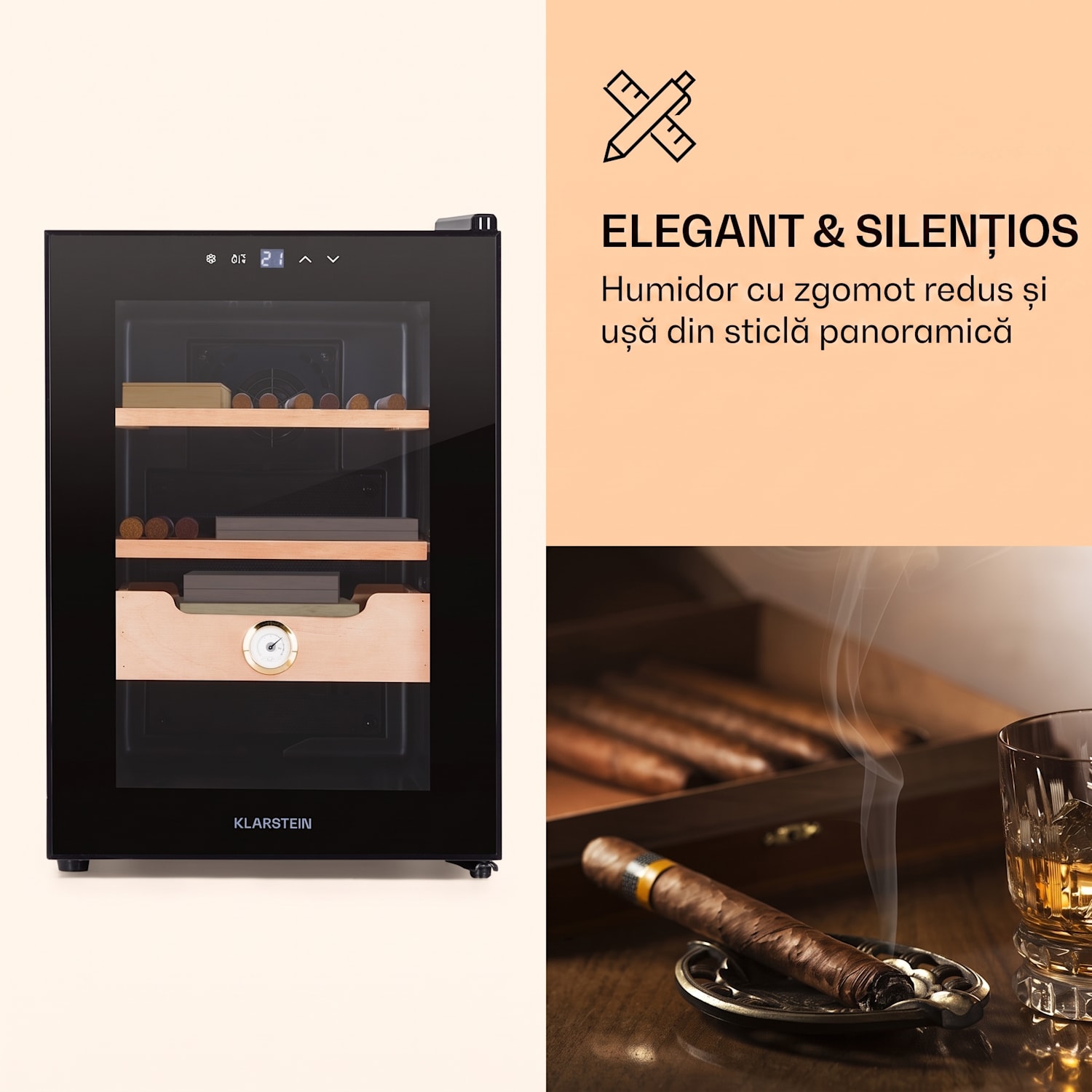 El Presidente 37, Humidor pentru trabucuri, 37L,   2 sertare, 1 compartiment din lemn de cedru Negru