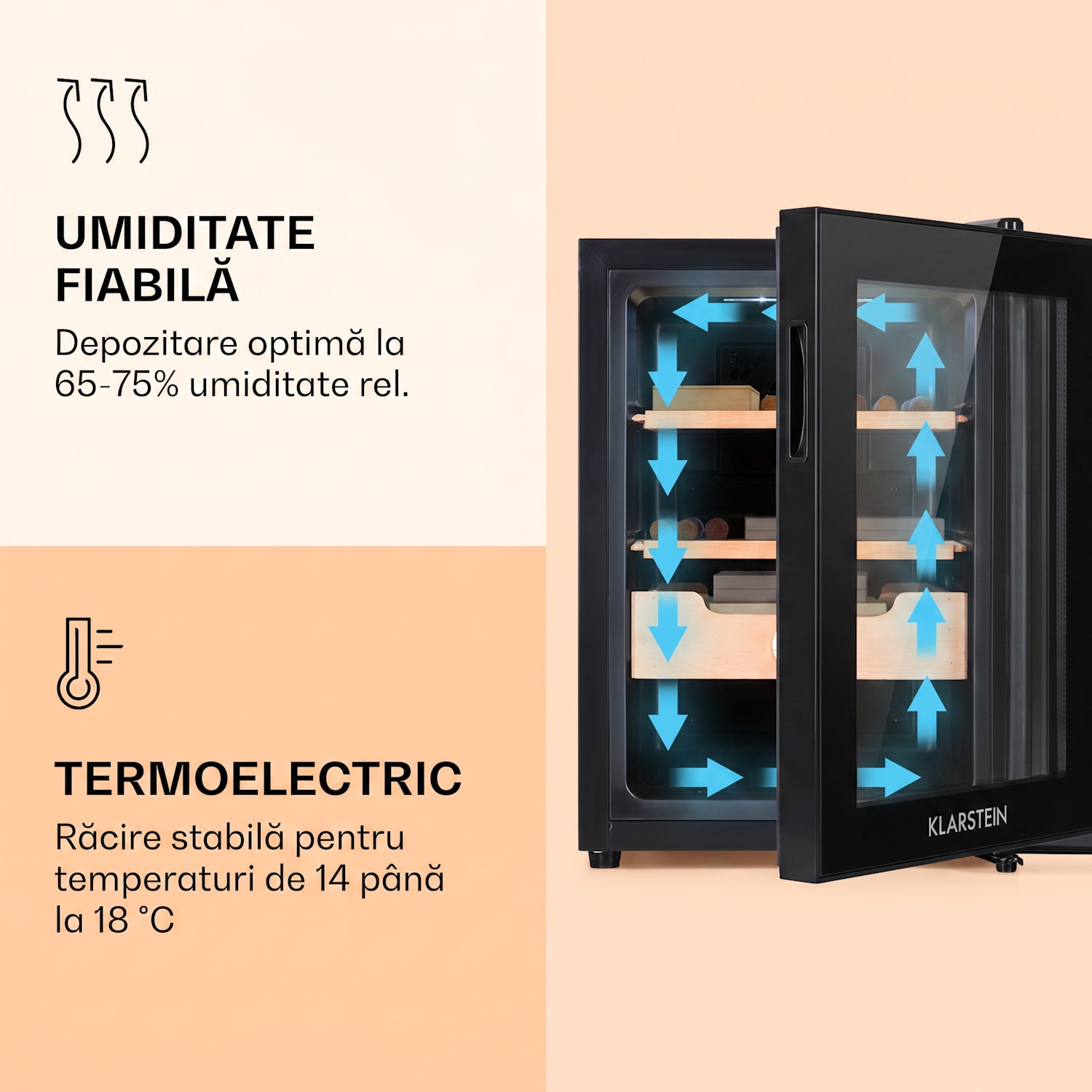 El Presidente 37, Humidor pentru trabucuri, 37L,   2 sertare, 1 compartiment din lemn de cedru Negru
