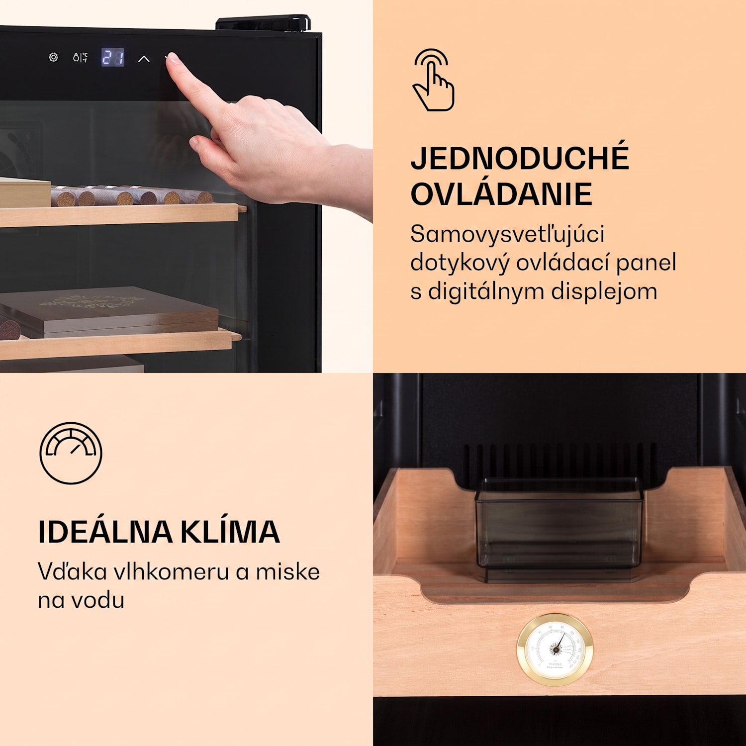 El Presidente 37, humidor na cigary, 37 l, 2 zásuvky, 1 priehradka z cédrového dreva Čierna