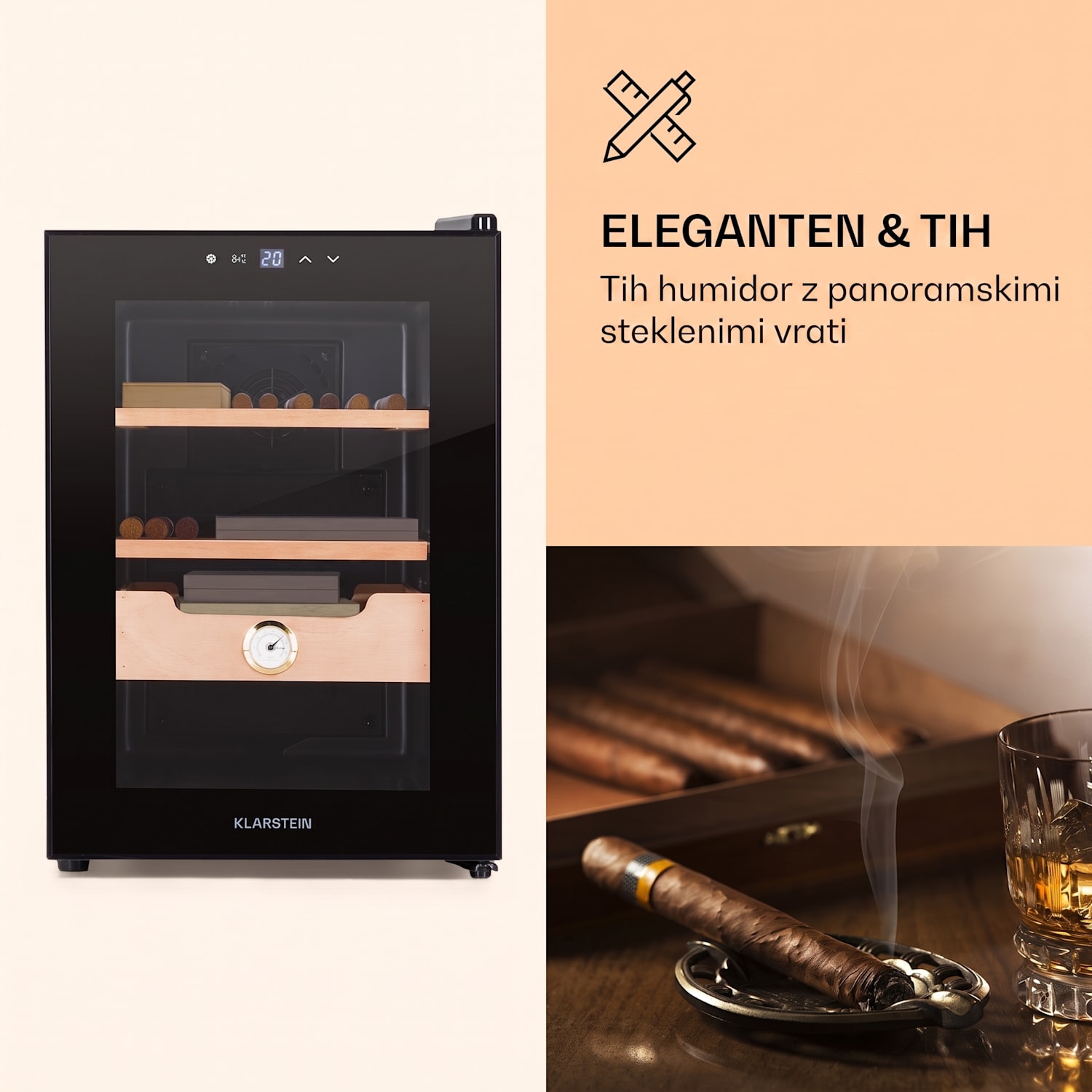 El Presidente 37, humidor za cigare, 37L ,  2 predala, 1 predal iz cedrovega lesa Črna