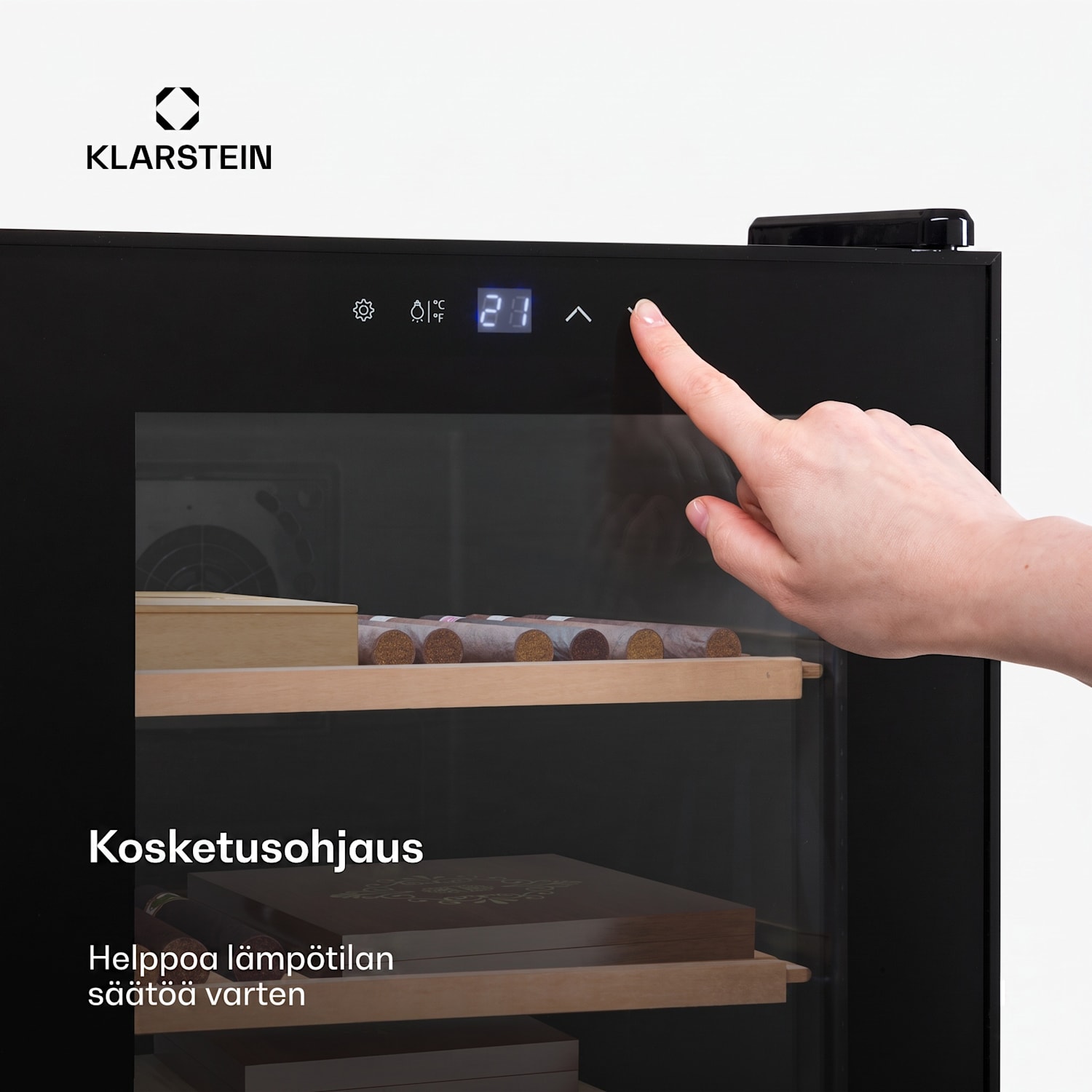 Klarstein El Presidente 48 sikarihumidori 48 l  3 hyllyä 1 laatikko setripuuta Musta