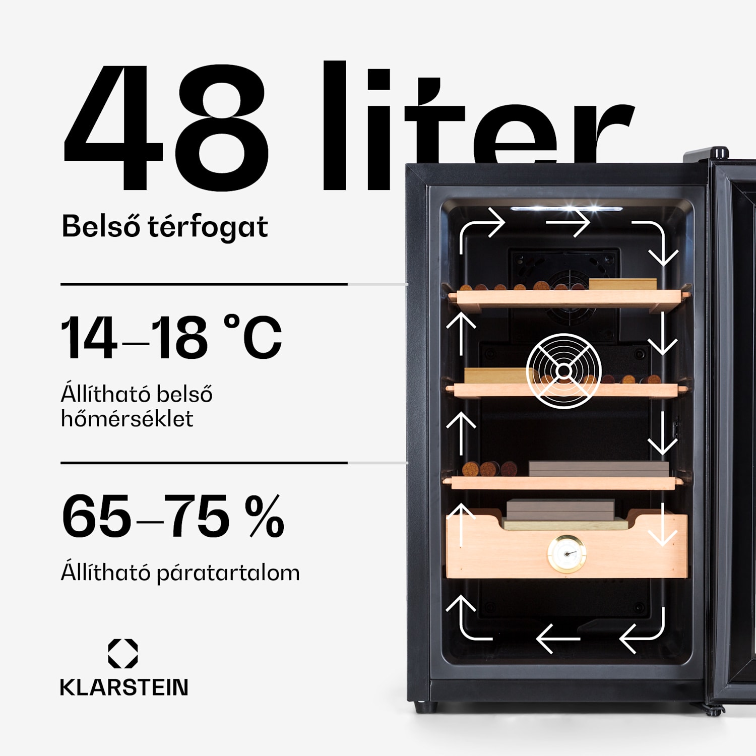 El Presidente 48, humidor, 48 liter, 2 fiók, 1 cédrusfa rekesz 