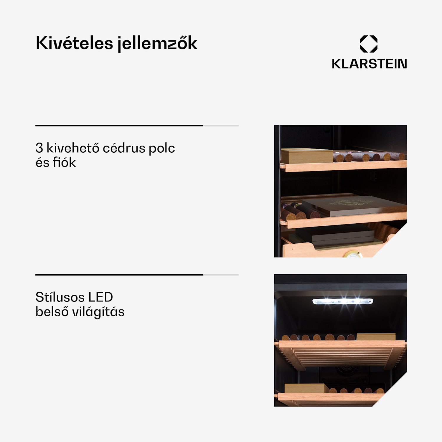 El Presidente 48, humidor, 48 liter, 2 fiók, 1 cédrusfa rekesz 