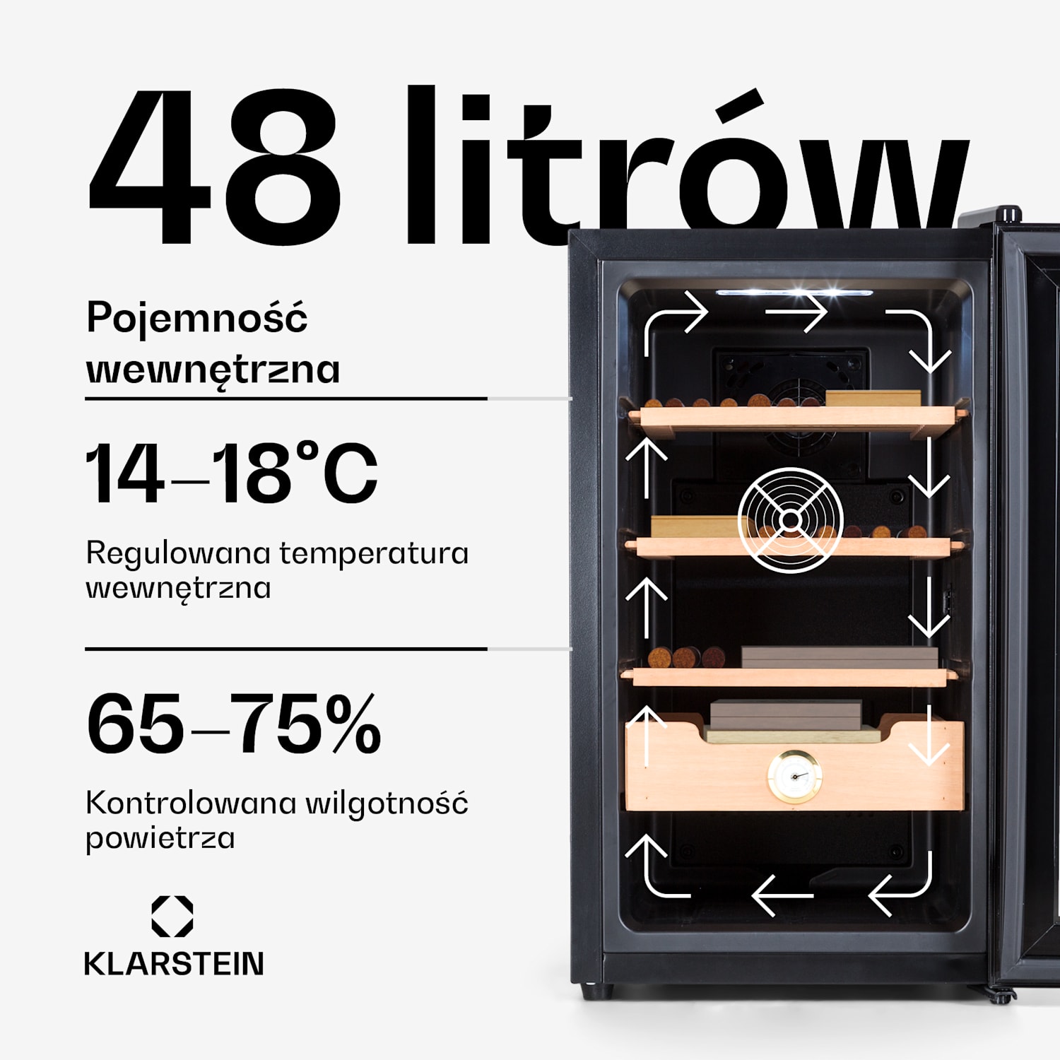 El Presidente 48, humidor do cygar, 48 l, 3 szuflady, 1 przegródka z drewna cedrowego 