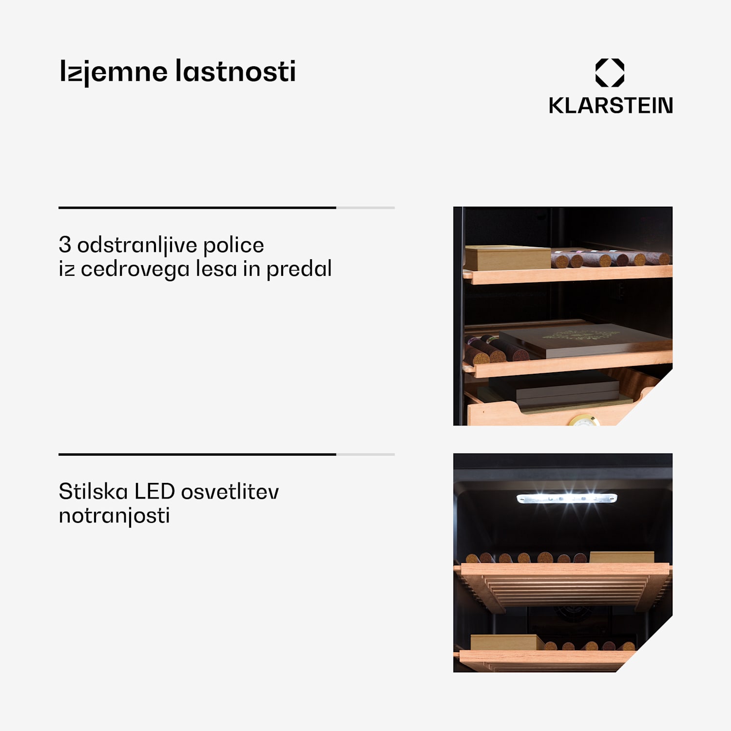 El Presidente 48, Humidor za cigare, 48L,   3 predali, 1 predal iz cedrovega lesa 