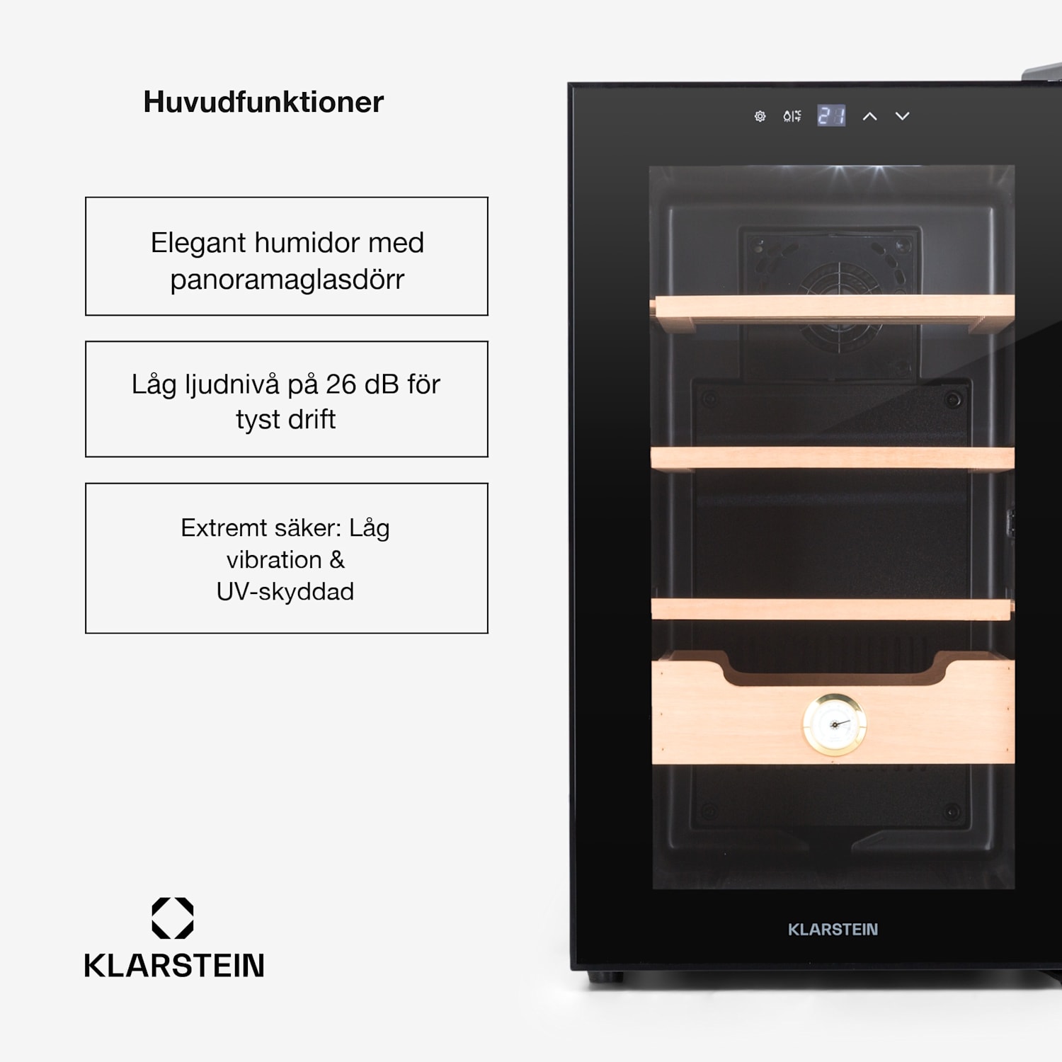 Klarstein El Presidente 48 Cigarrhumidor 48l  3 insatser 1 fack cederträ 