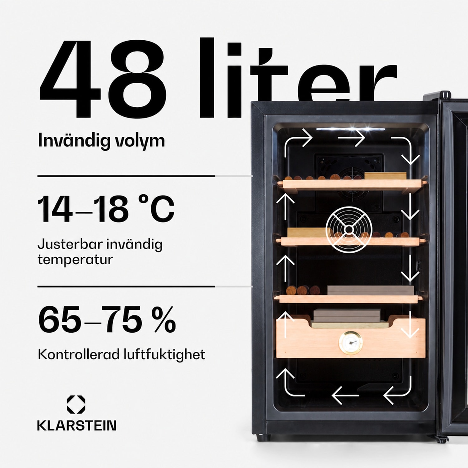 Klarstein El Presidente 48 Cigarrhumidor 48l  3 insatser 1 fack cederträ 