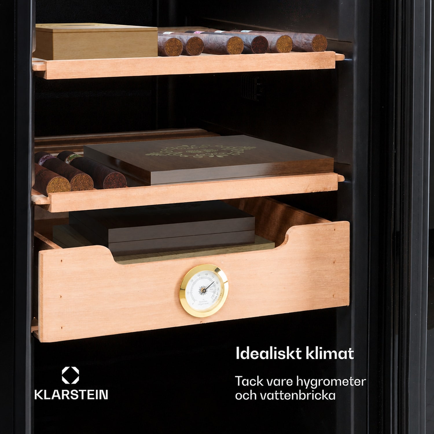 Klarstein El Presidente 48 Cigarrhumidor 48l  3 insatser 1 fack cederträ 