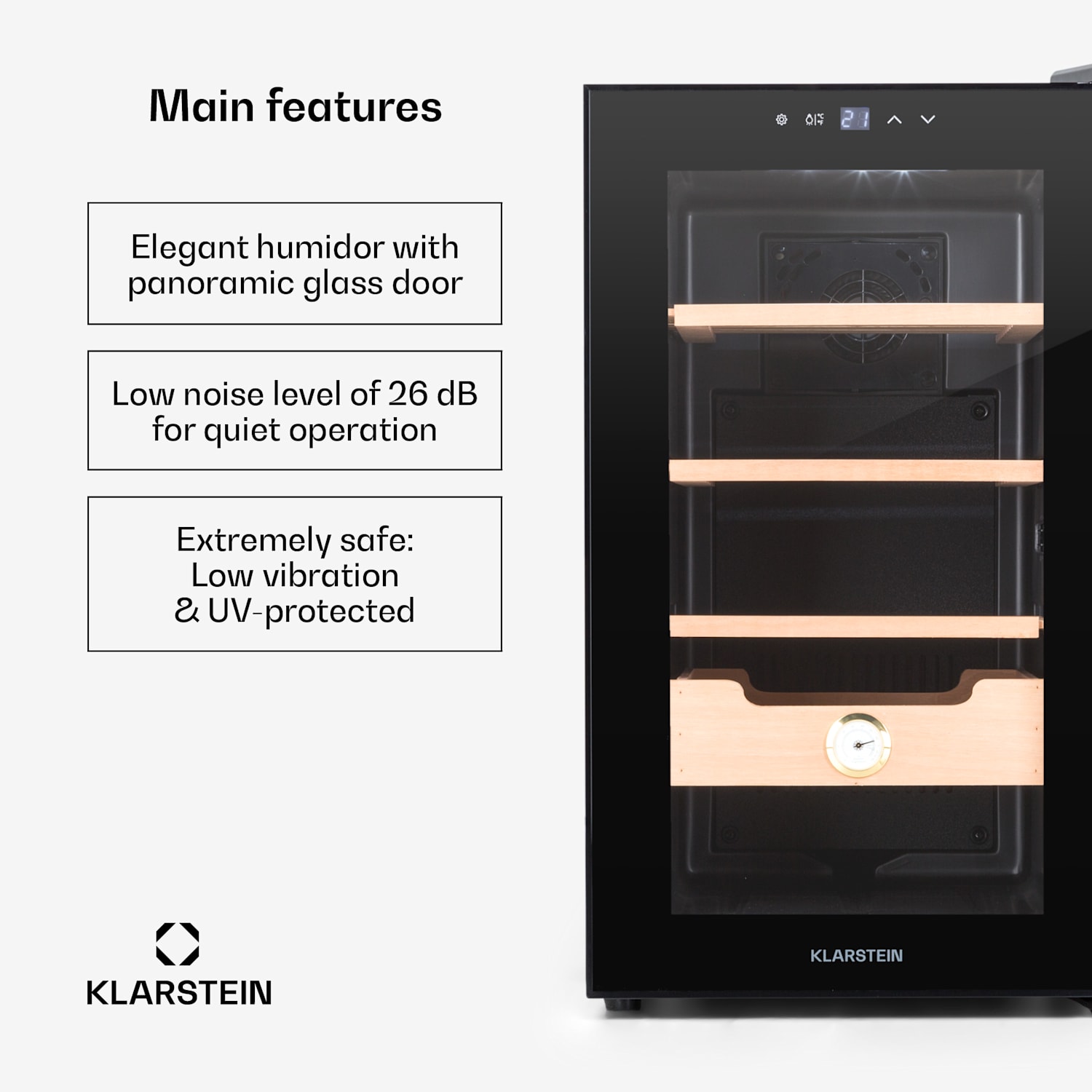 Klarstein El Presidente 48 humidor 48L  3 Gavetas 1 Compartimento Madeira de Cedro 