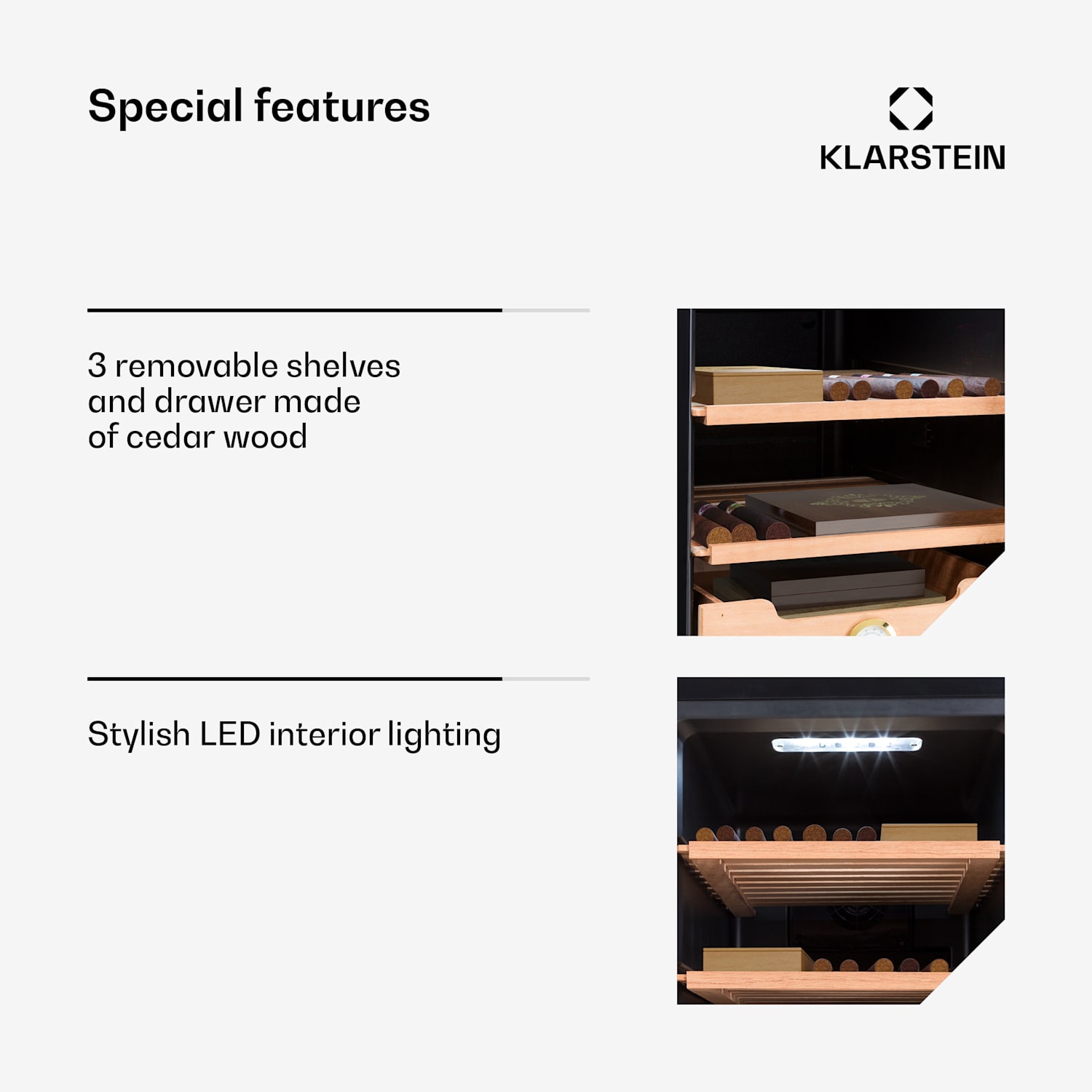 Klarstein El Presidente 48 humidor 48L  3 Gavetas 1 Compartimento Madeira de Cedro 