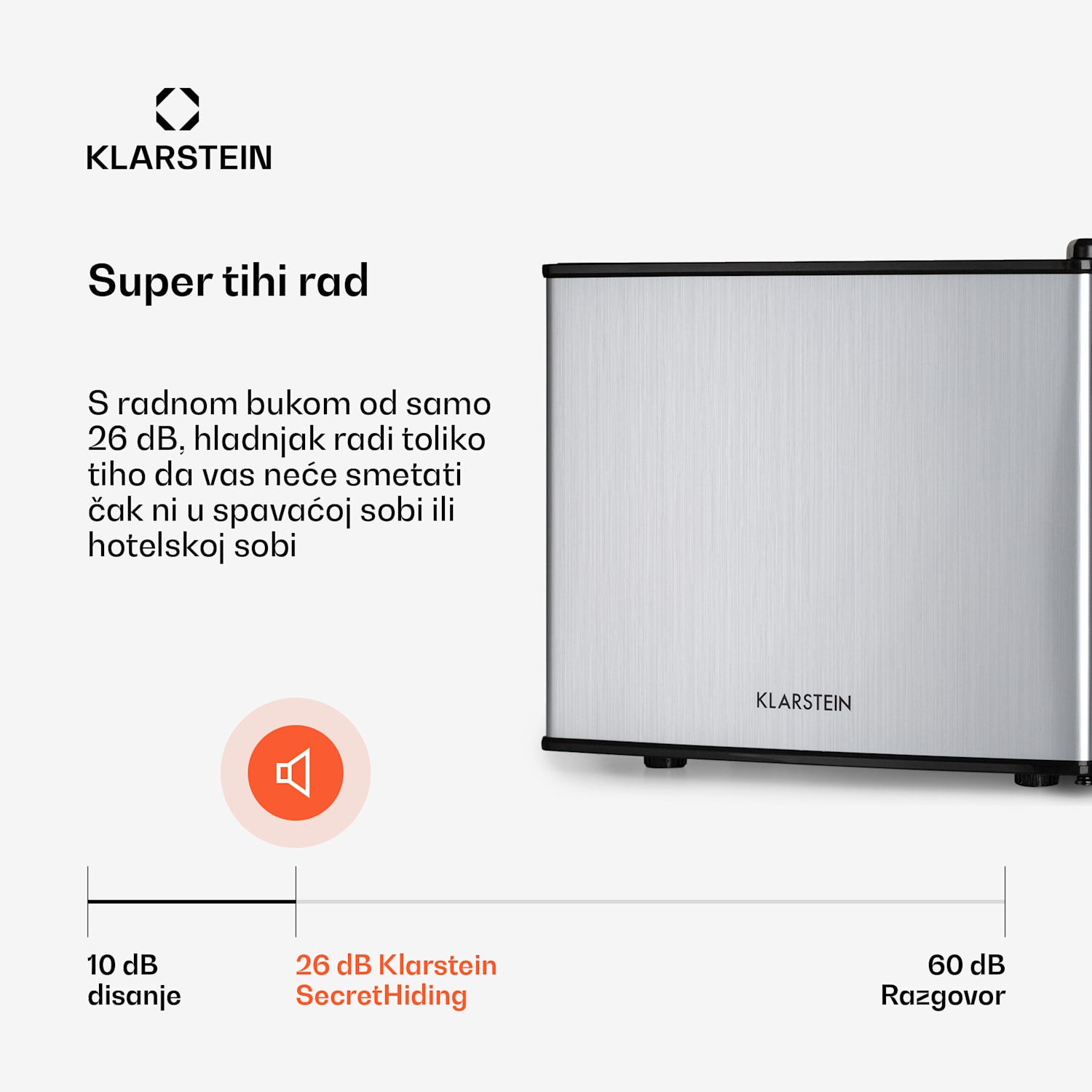 Geheimversteck, mini hladnjak, 2 područja, 17 litara, 26dB, termoelektrični 17 Ltr | Srebro