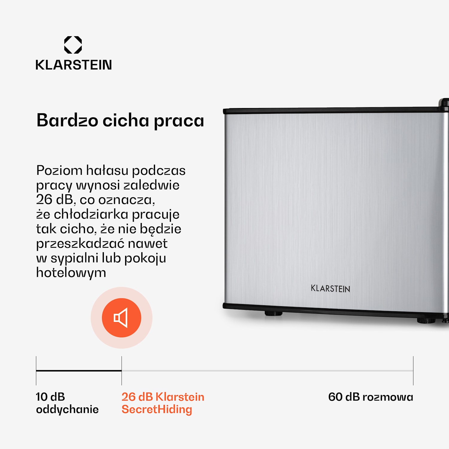 Geheimversteck, mini lodówka, 2 półki, 17 l, 26 dB, termoelektryczna 17 Ltr | Srebrny