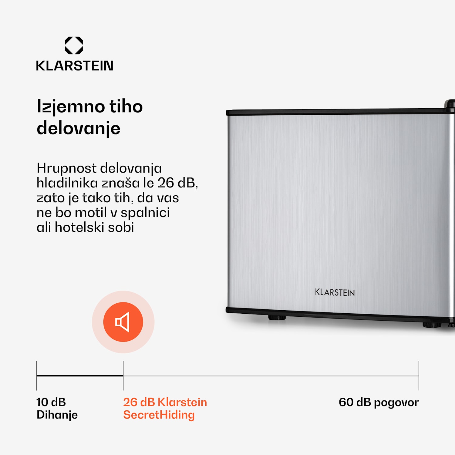 Geheimversteck, mini hladilnik, 2 področji, 17 litrov, 26dB, termoelektričen 17 Ltr | Srebrna