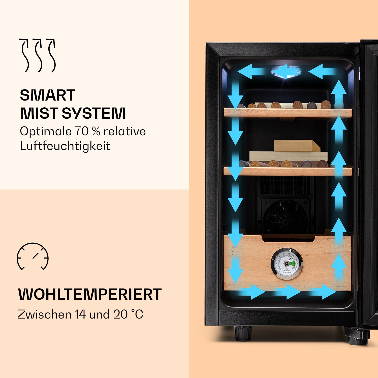 El Presidente 23 Humidor  45 W Touch Buchenholz 23L LED Schwarz