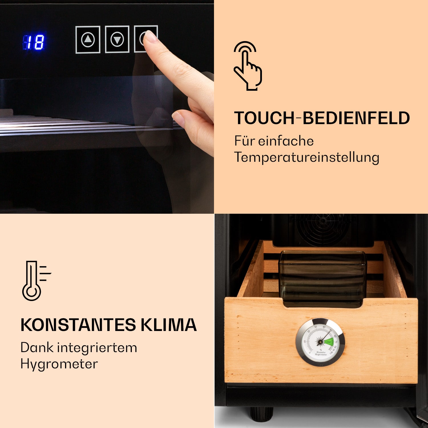 El Presidente 23 Humidor  45 W Touch Buchenholz 23L LED Schwarz