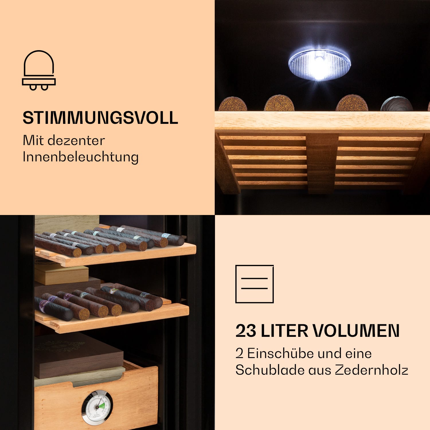 El Presidente 23 Humidor  45 W Touch Buchenholz 23L LED Schwarz