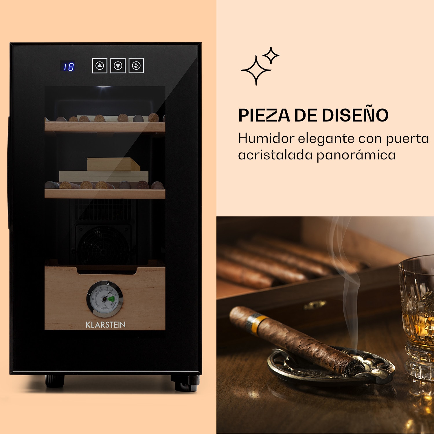 El Presidente 23 Humidor 45 W Toque de Madera de Haya 23L LED 