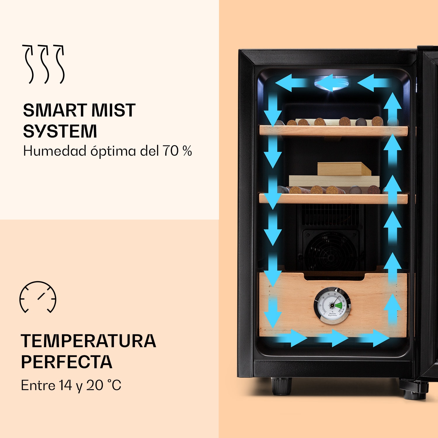 El Presidente 23 Humidor 45 W Toque de Madera de Haya 23L LED 