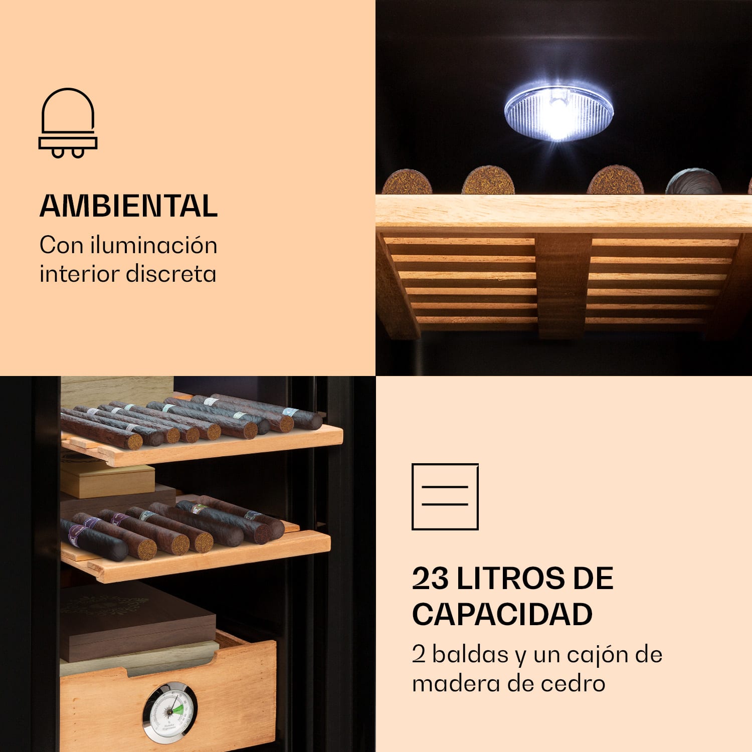 El Presidente 23 Humidor 45 W Toque de Madera de Haya 23L LED 