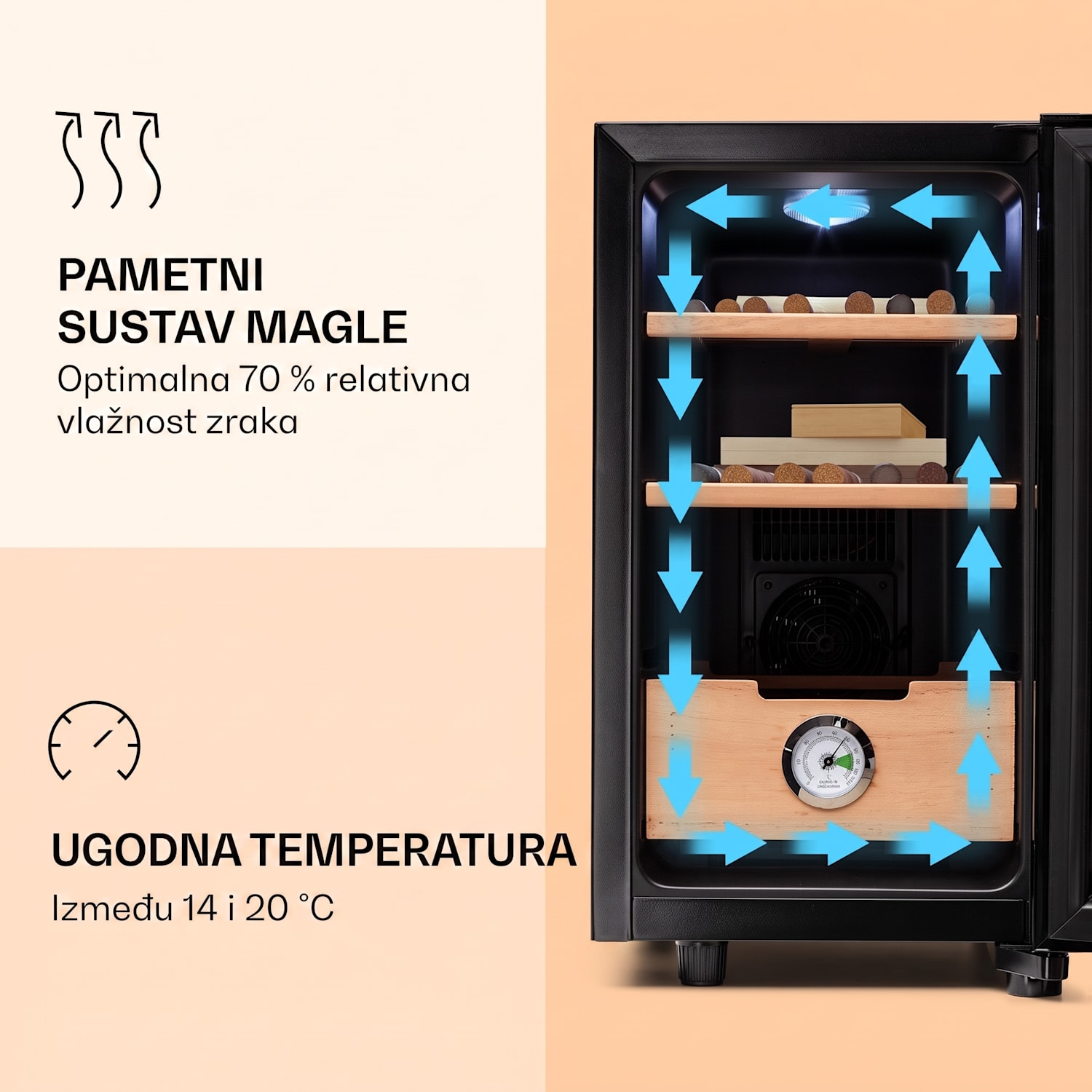 El Presidente 23, humidor, 45 W, kontrola na dodir, bukovo drvo, 23L, LED Crna